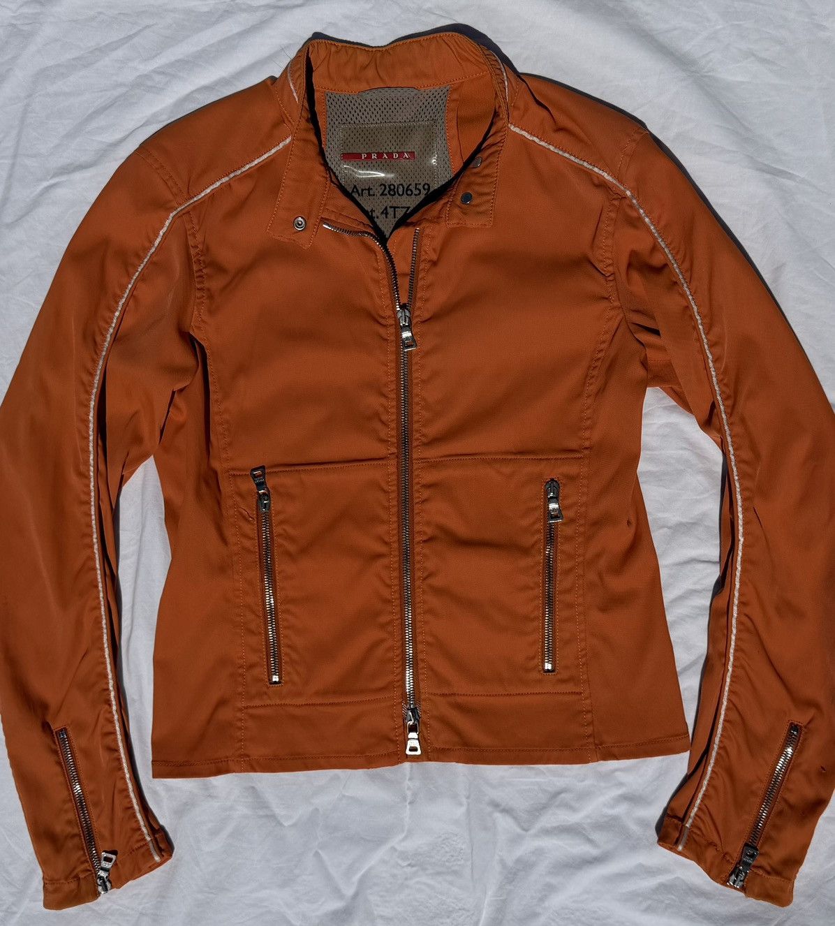 Prada SS2002 Prada Orange Nylon Biker Jacket Size US XS / EU 42 / 0 - 1 Thumbnail