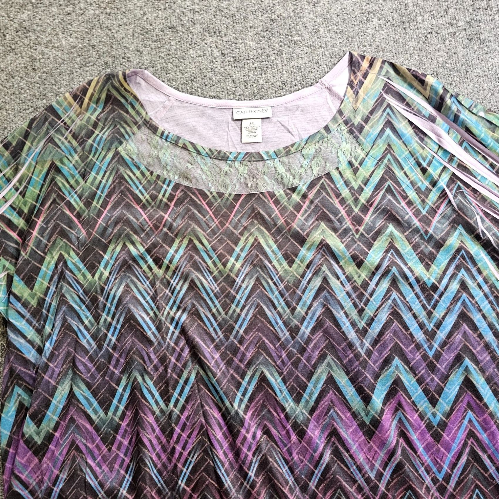 Vintage Catherines Shirt Womens 2X Purple Zig Zag Round Neck Short Sleeve Casual Blouse Plus Size US Size XXL / US 16-18 / IT 52-54 - 2 Thumbnail