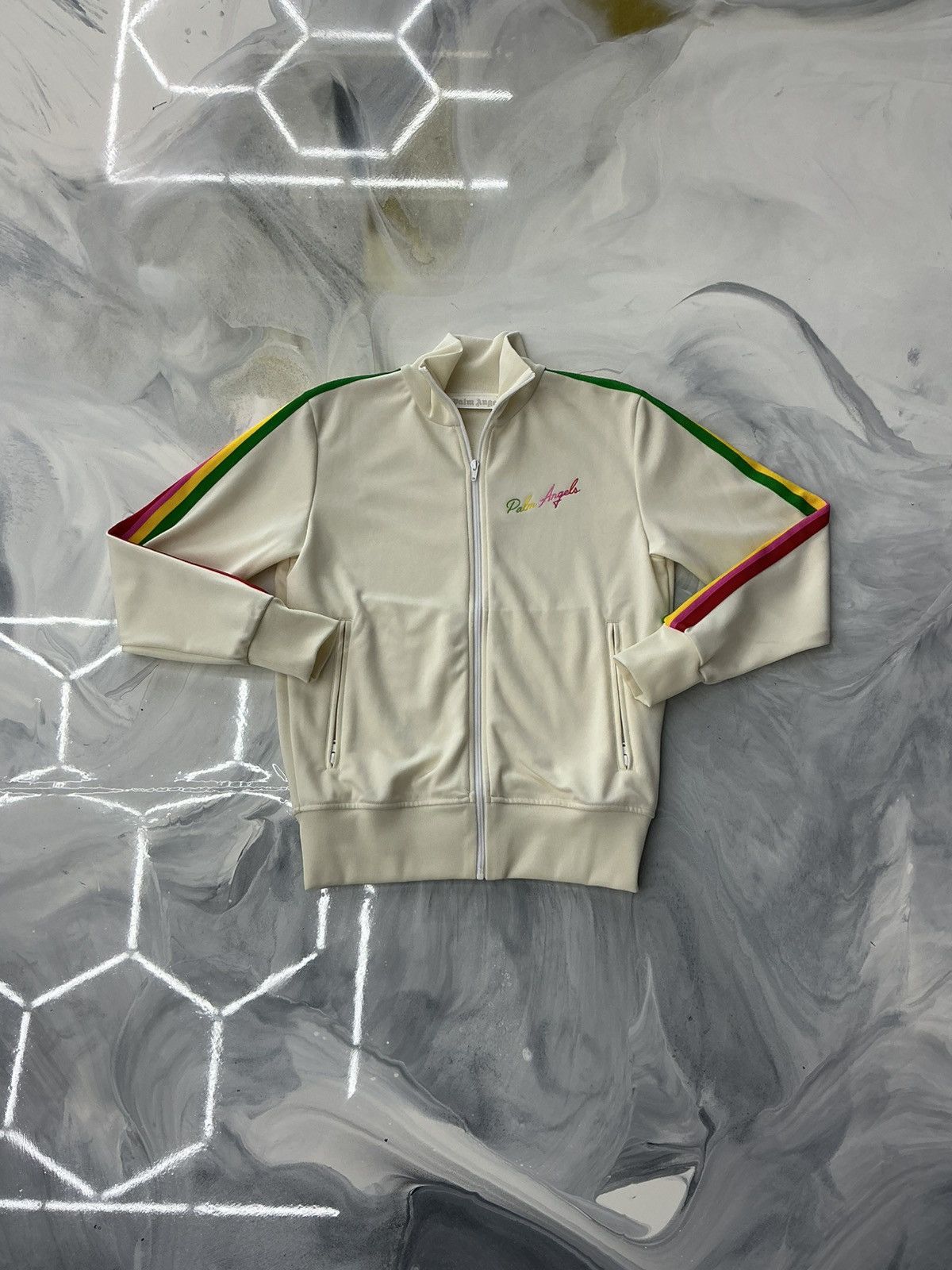 Track Jacket White Jacket With Rainbow Stripes LRG Roots Equipment