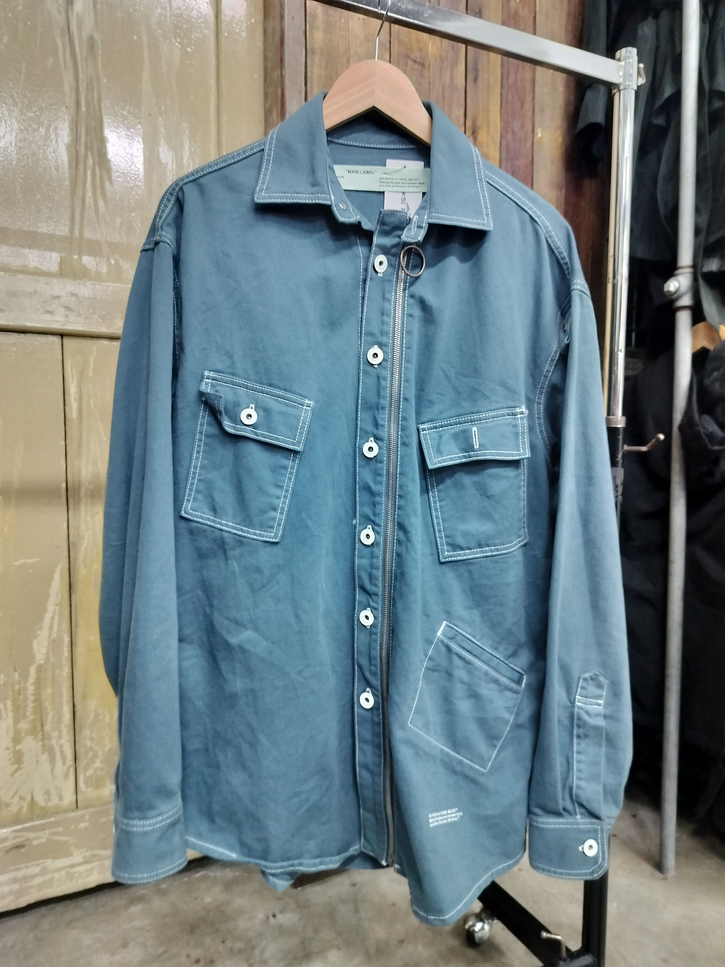 Off-White OFF-WHITE "MAIN LABEL" 2013 Zip Up Shirt Jacket Teal Size US L / EU 52-54 / 3 - 1 Thumbnail