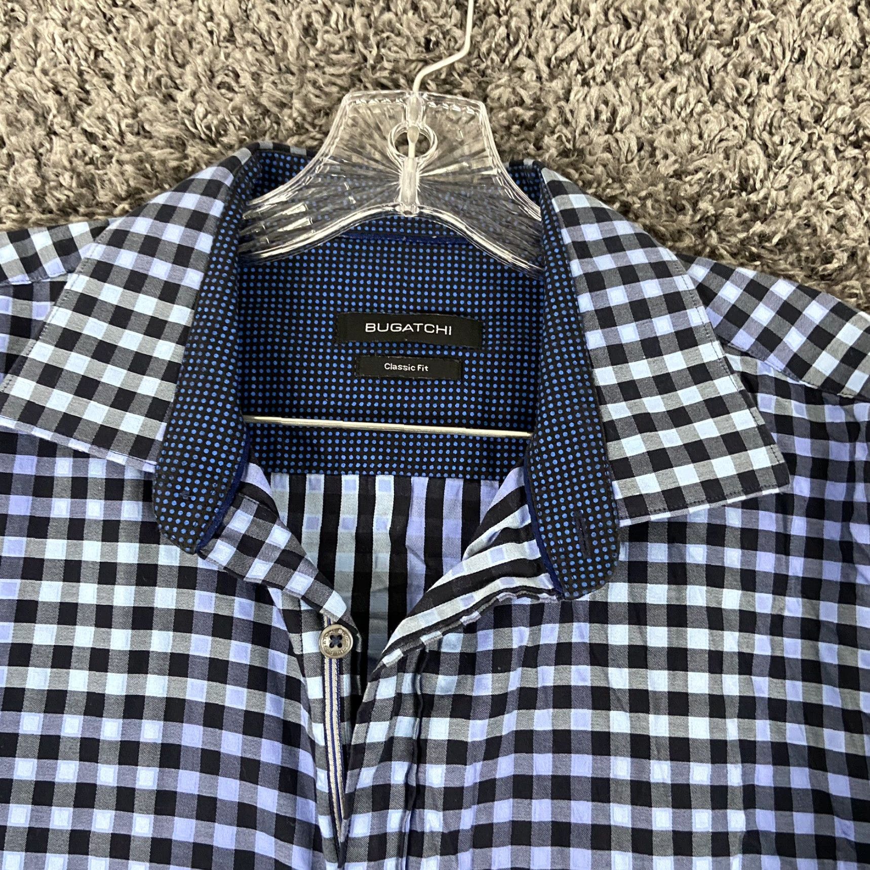 BUGATCHI Bugatchi Mens L Blue Plaid Classic Fit Long Sleeve Button-Up Shirt Size US L / EU 52-54 / 3 - 5 Thumbnail