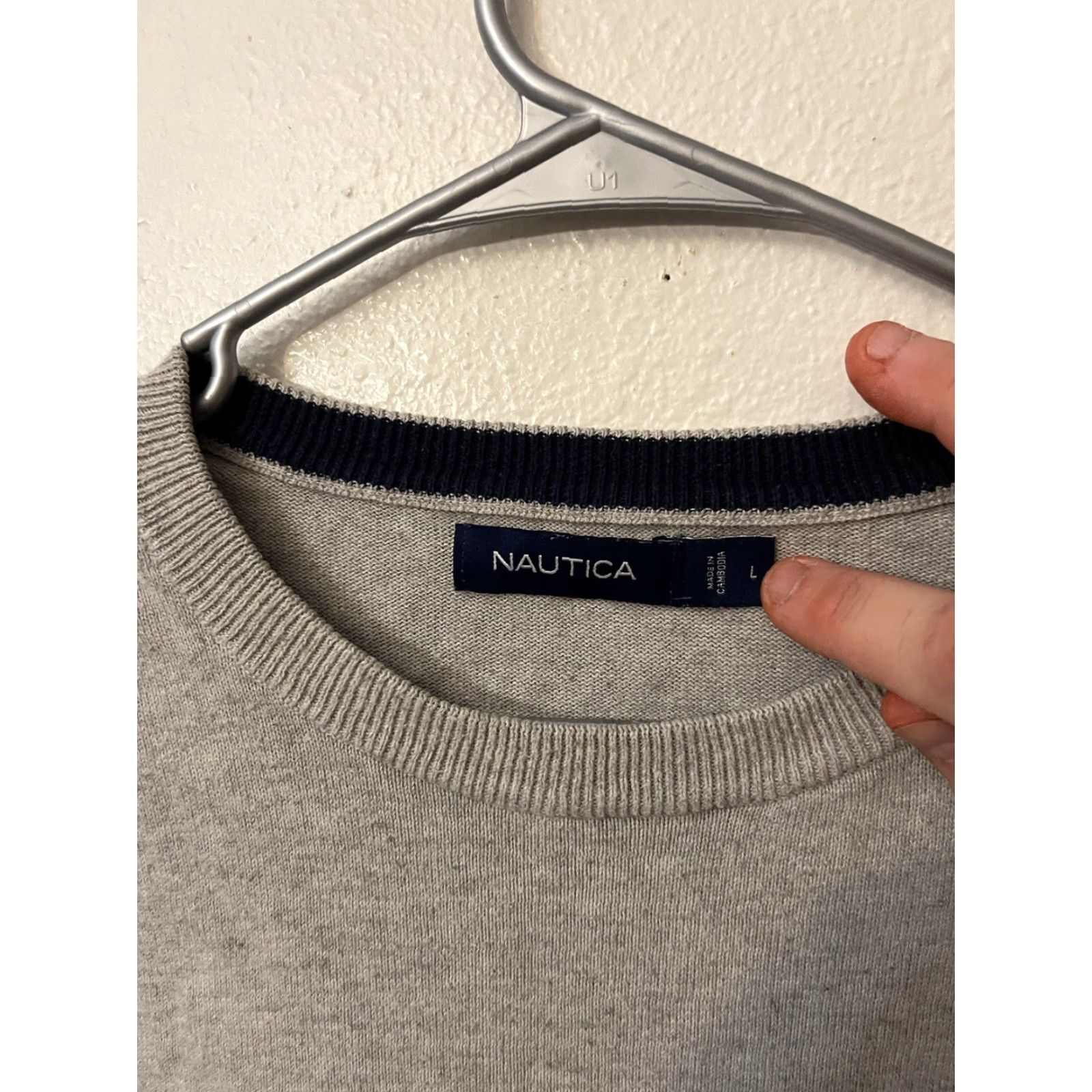 Nautica Nautica Mens Sweater Large Gray Long Sleeve Logo Crew Neck Cotton Distress Size US L / EU 52-54 / 3 - 2 Thumbnail