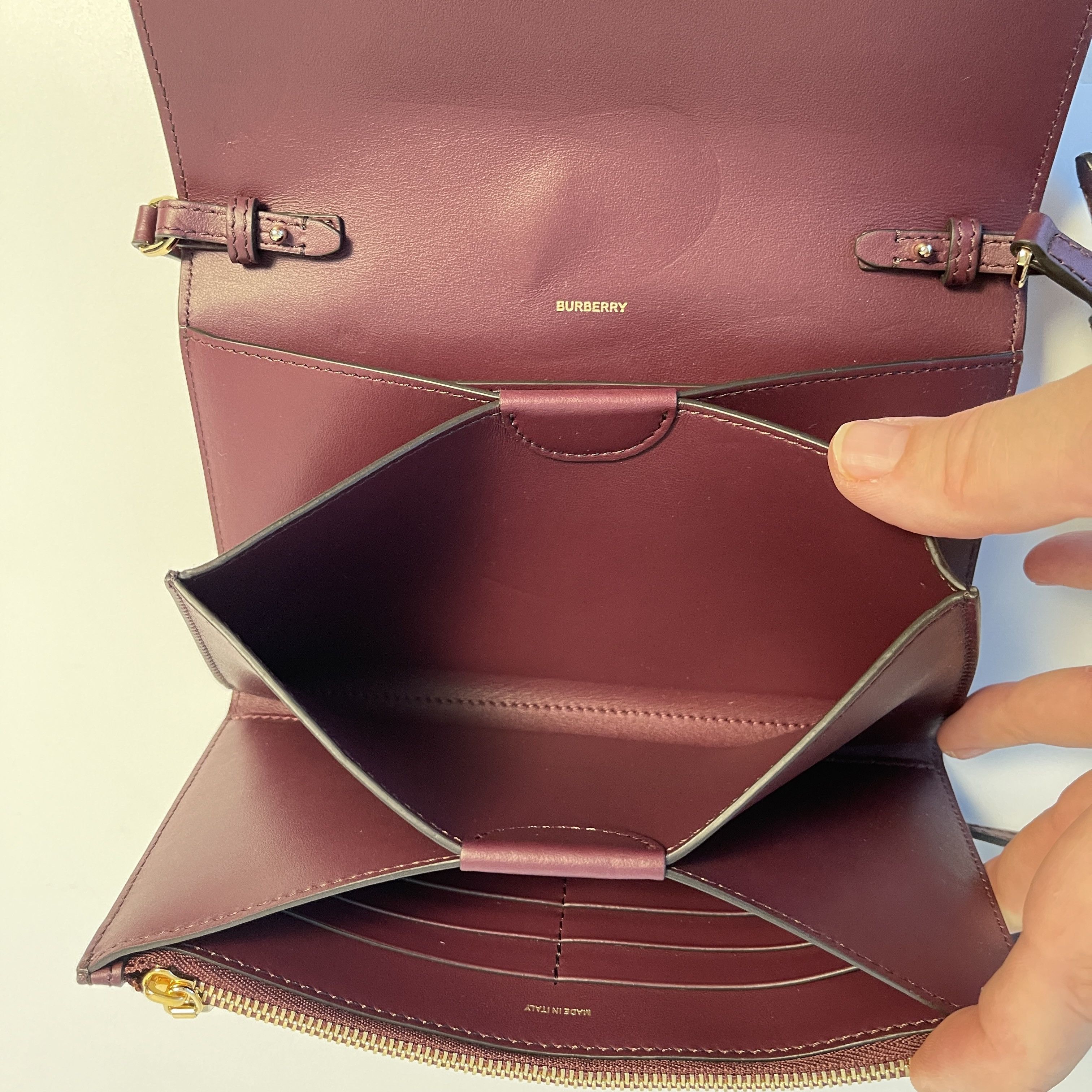 Burberry Burberry Burgundy Leather Hazelmere Wallet On Strap Size ONE SIZE - 10 Thumbnail