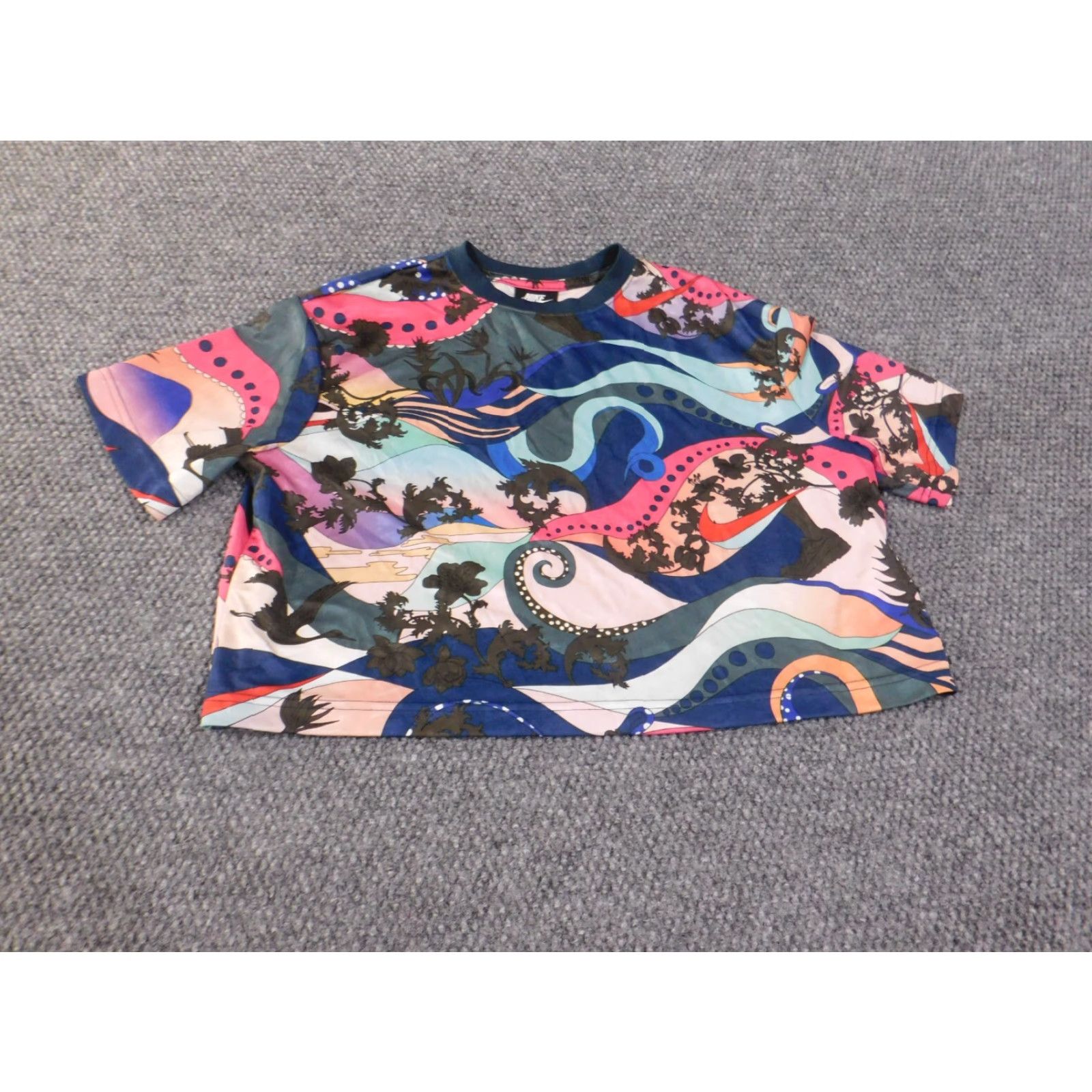 Nike Nike Dri-Fit Top Women S Blue Floral Short Sleeve Pullover Athletic Yoga Geometric Performance Shirt Size S / US 4 / IT 40 - 2 Thumbnail