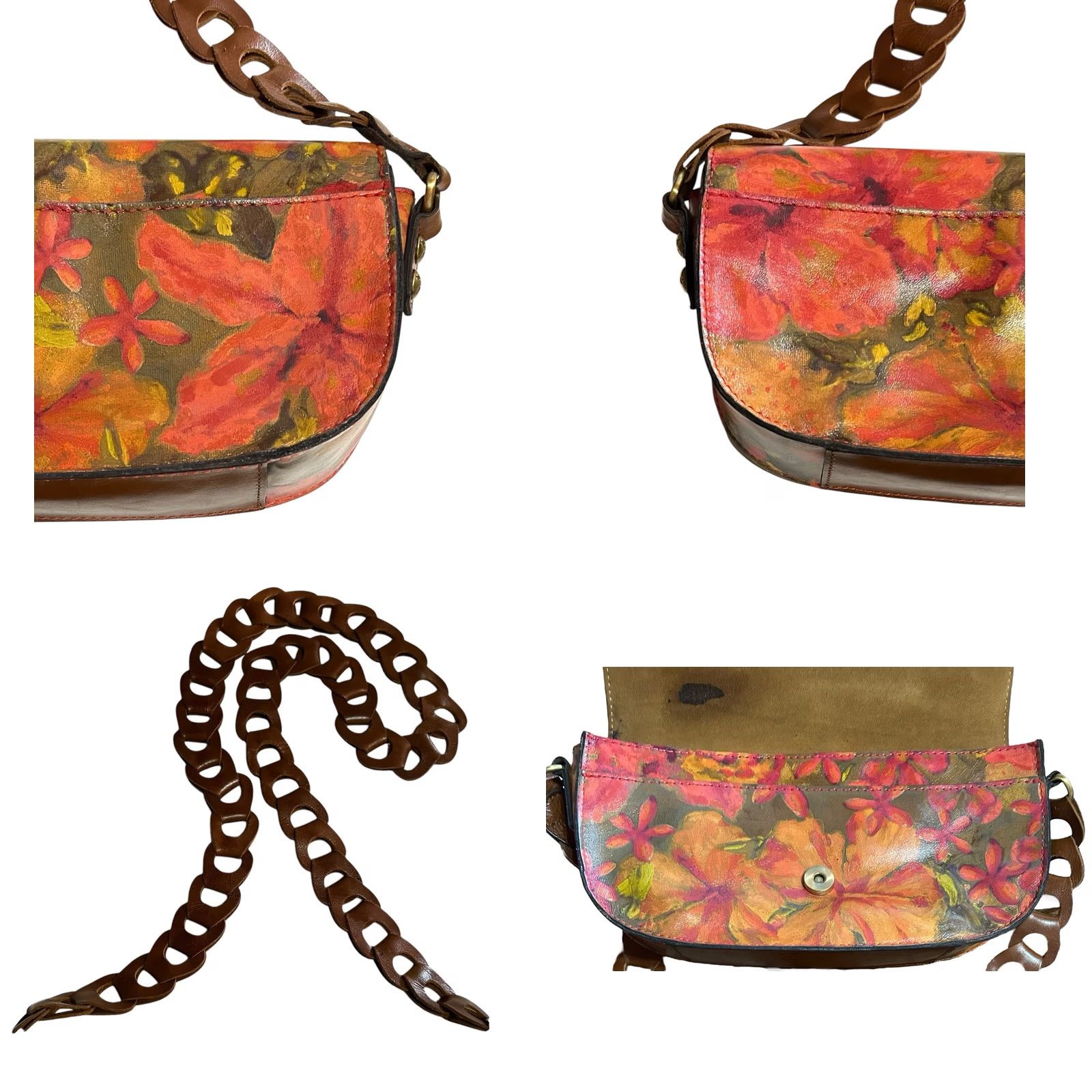 Patricia Nash Patricia Nash Vilette Leather Chain-Link Crossbody Purse Bag Floral Oil Painting Handbag Womens Small Multicolor Leather Crossbody Bag Size ONE SIZE - 10 Thumbnail