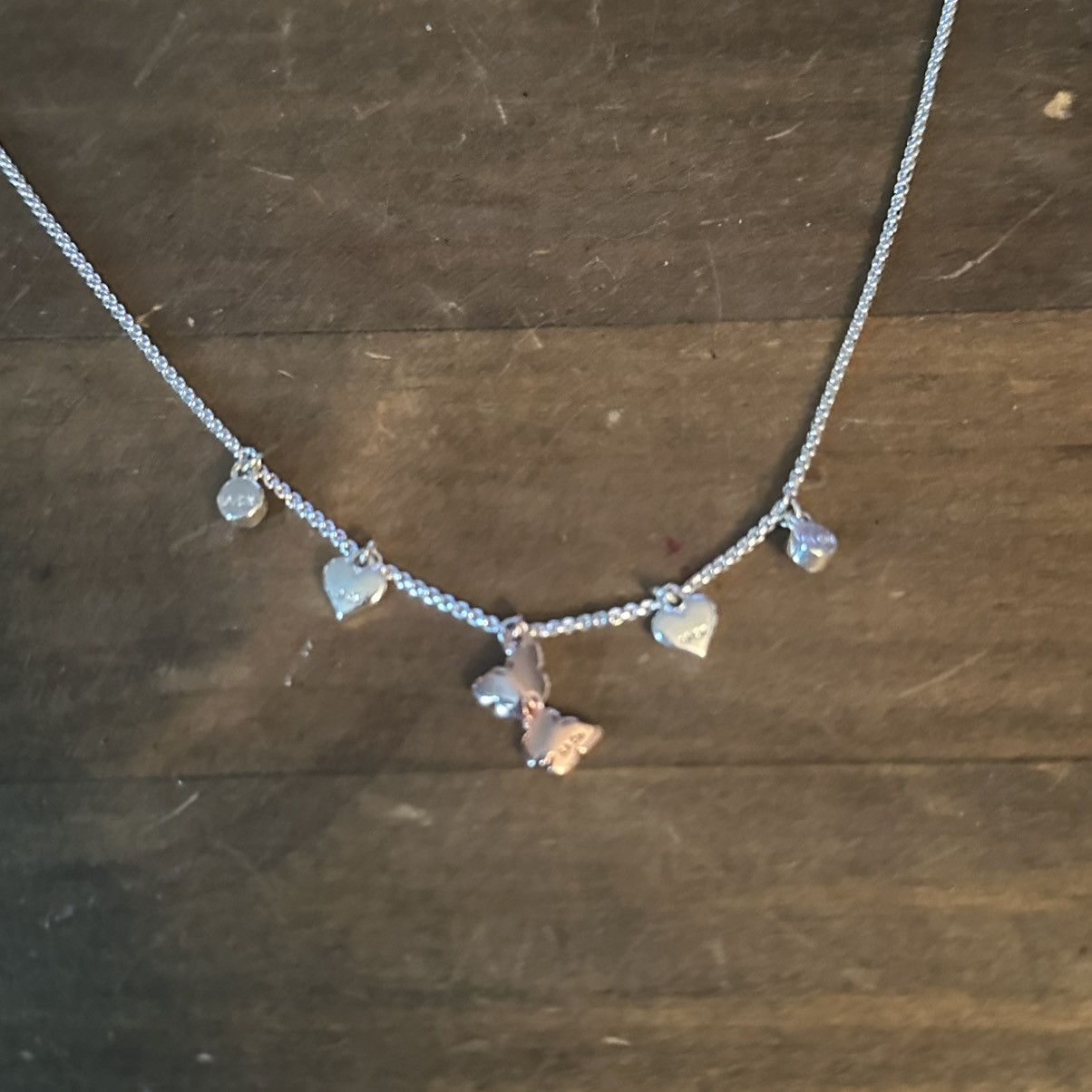 Other Silver hearts, crystals & rose gold butterfly charm necklace Size ONE SIZE - 6 Thumbnail