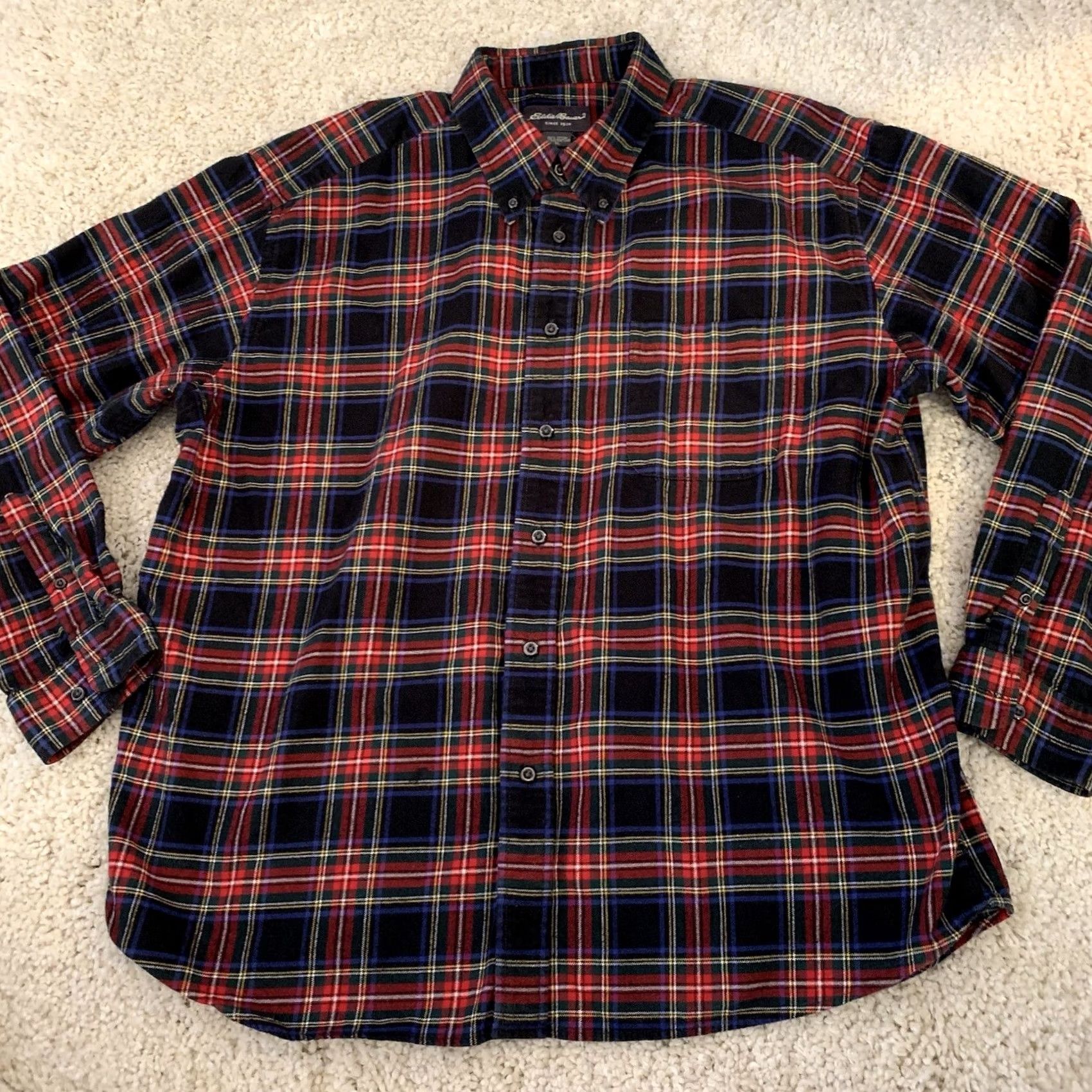 Eddie Bauer Eddie Bauer Flannel Shirt Mens XL Tartan Plaid Button-Up 100% Cotton Blue Multicolor Long Sleeve Casual Travel Easy Care Pockets Button-Down Collared Size US XL / EU 56 / 4 - 6 Thumbnail