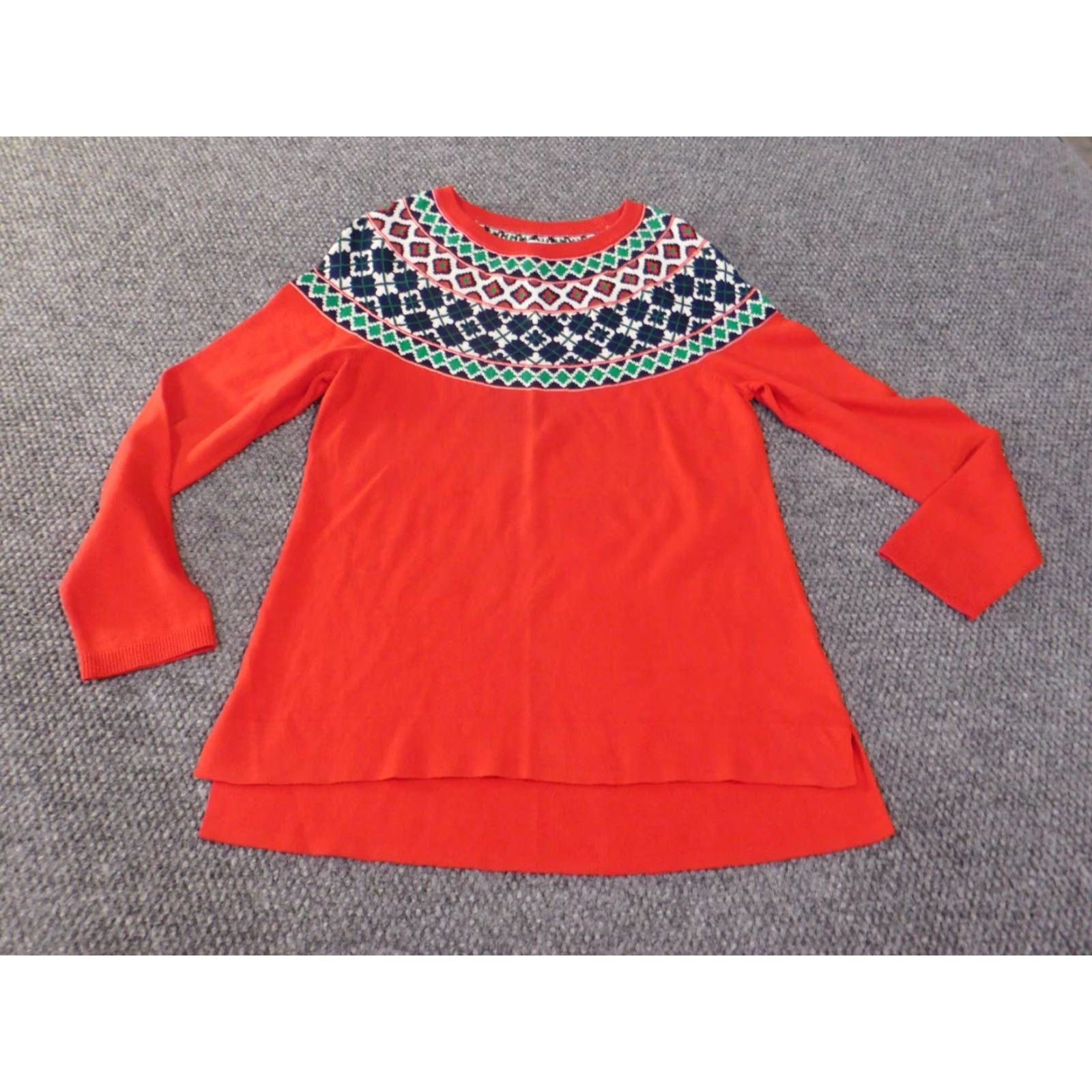 Vintage Crown & Ivy Sweater Pullover Medium Red Christmas Geometric Knit Crew Neck Dolman Sleeve Cotton Womens Regular Stretch Size M / US 6-8 / IT 42-44 - 2 Thumbnail