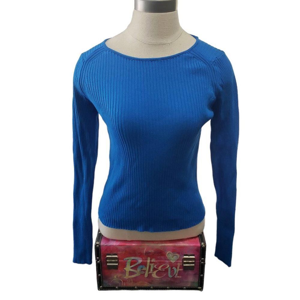 Mango CT797 Mango Ladies Turquoise Fitted Ribbed Sweater L Size L / US 10 / IT 46 - 1 Thumbnail