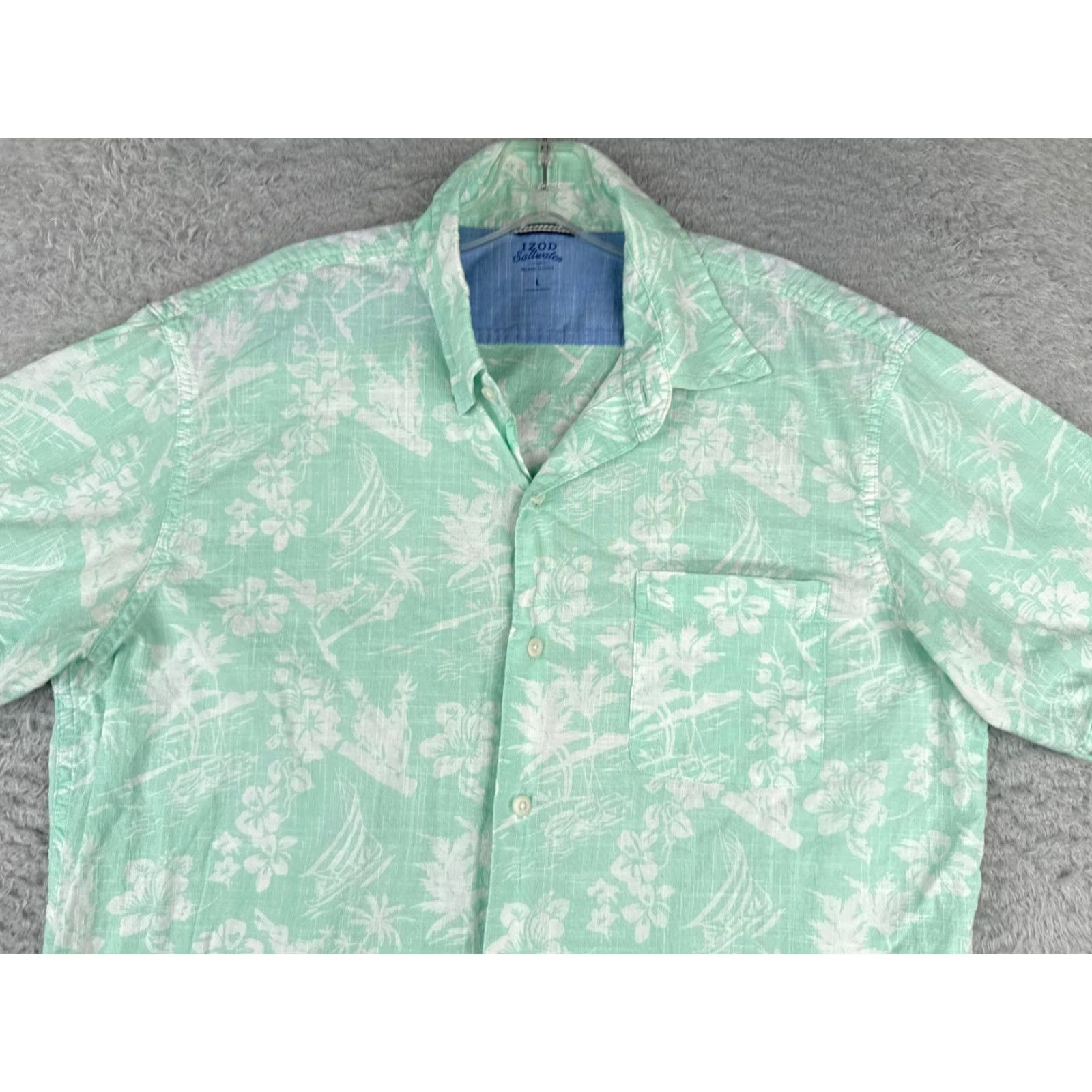 Izod VINTAGE IZOD Saltwater Shirt Men L Blue Floral Palm Parrot Button-Up Cotton Hawaiian Shirt (Adult) Large Blue Floral Hawaiian Size US L / EU 52-54 / 3 - 4 Thumbnail