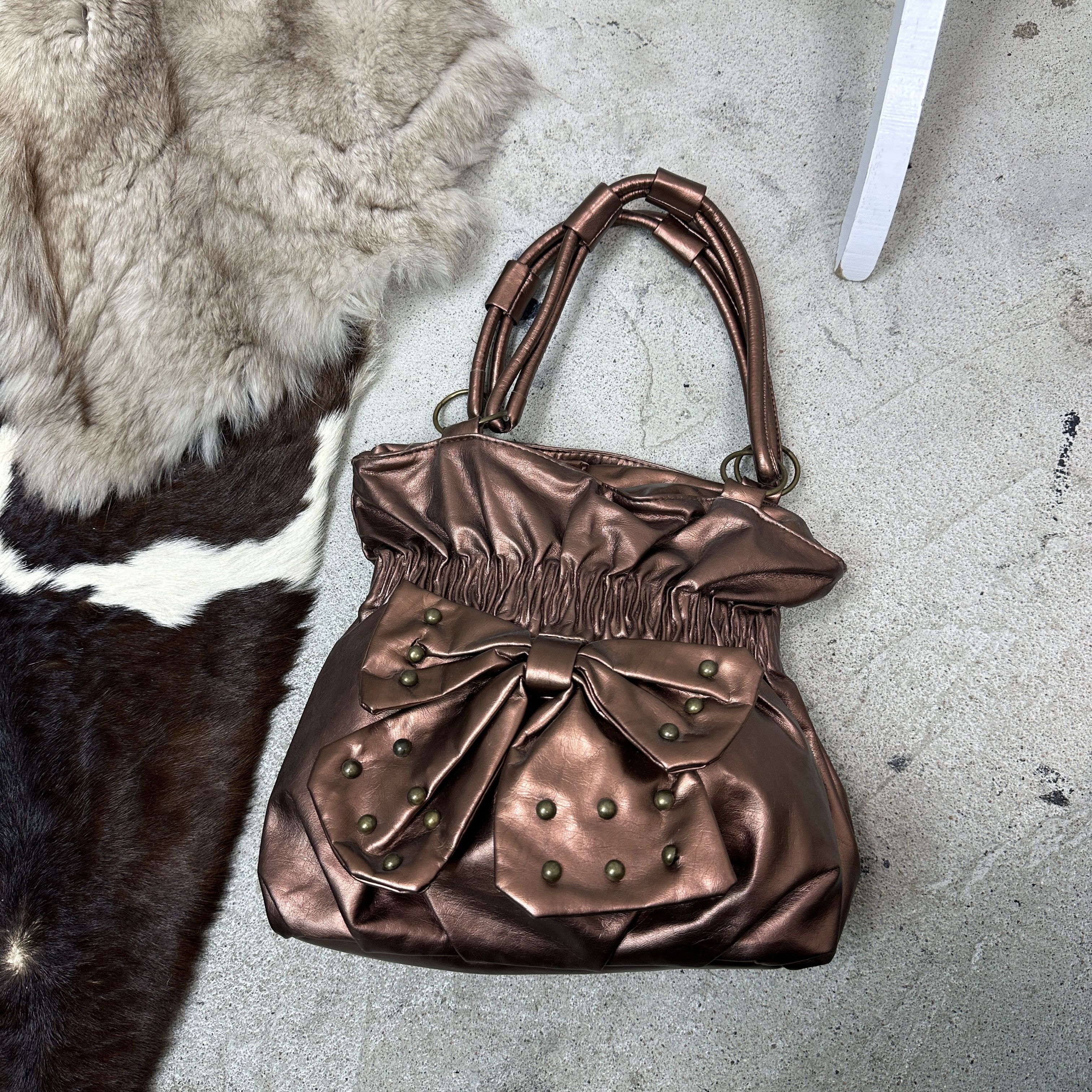 Vintage Vintage Faux Leather Metallic Coopder Bow Bag Y2K Size ONE SIZE - 3 Thumbnail