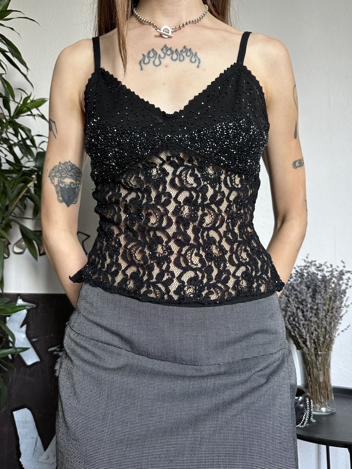 Designer × Vintage Gorgeous Evening Silk Beaded Cami Top Bustier Blouse Size S / US 4 / IT 40 - 3 Thumbnail