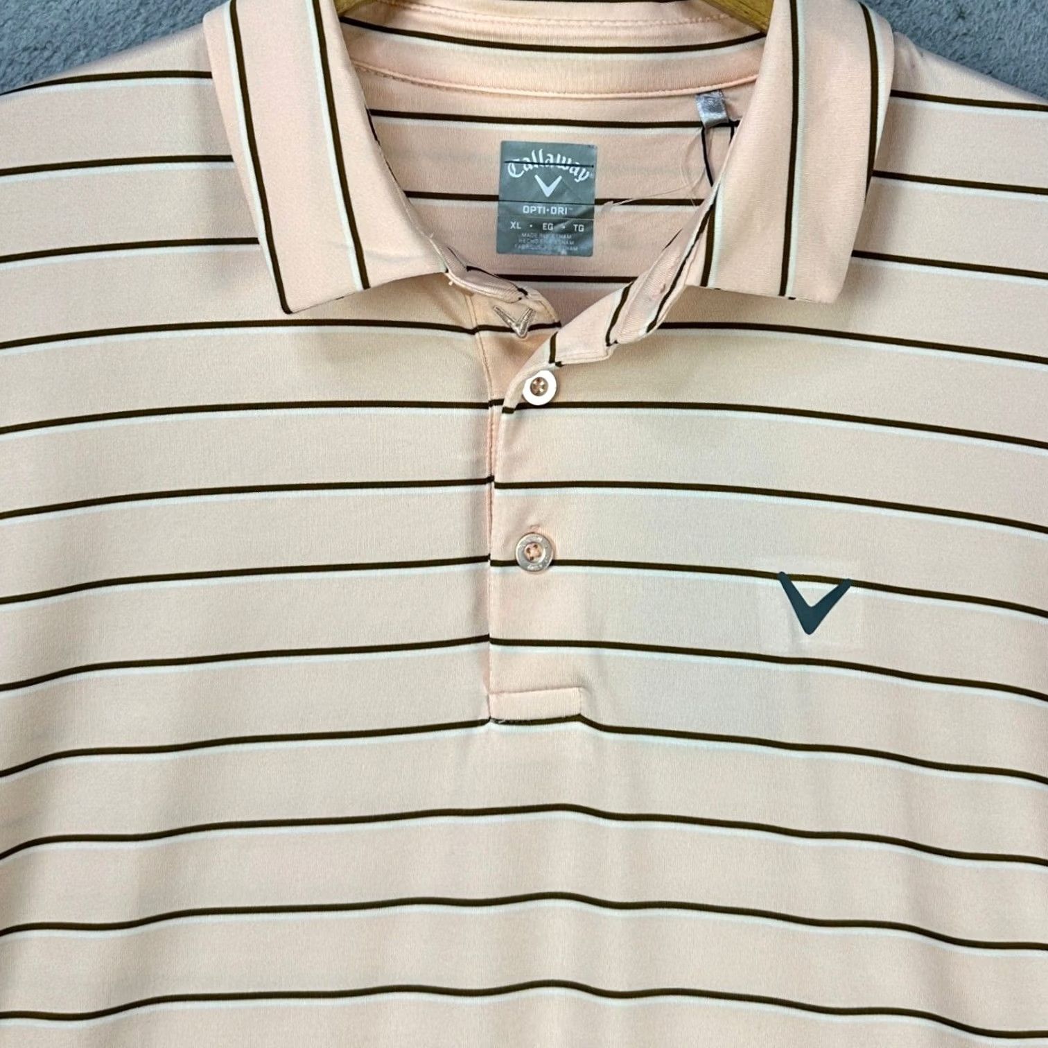 Callaway VINTAGE Callaway Polo Shirt Mens XL Pink Brown Opti Dri Stripe Stretch Rugby NEW Size US XL / EU 56 / 4 - 3 Thumbnail
