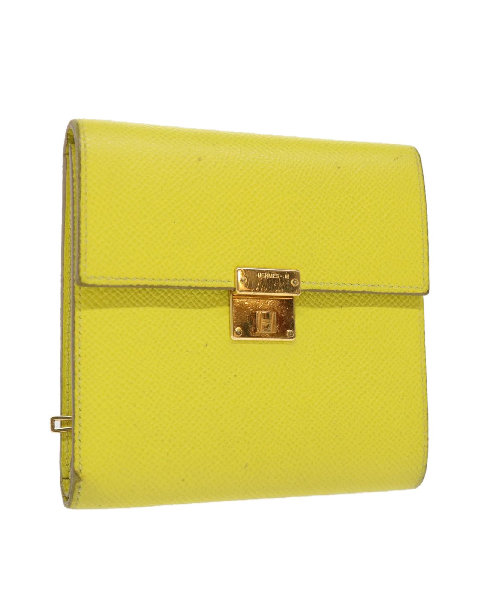 image of Hermes Leather Clic 12 Wallet in Yellow, Women's