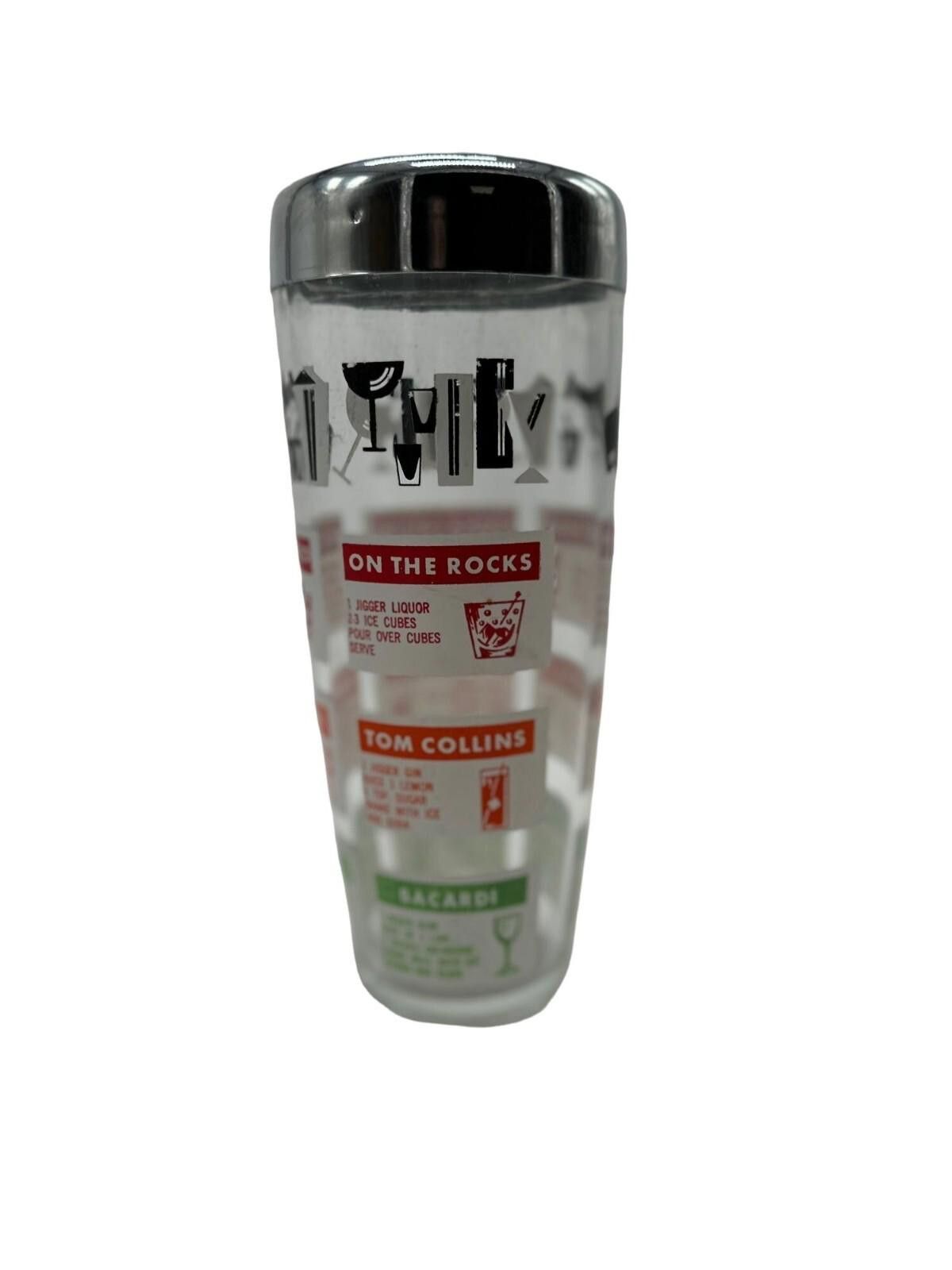 Designer Vintage Mid-Century Red Green Recipe Glass Cocktail Shaker Size ONE SIZE - 2 Thumbnail