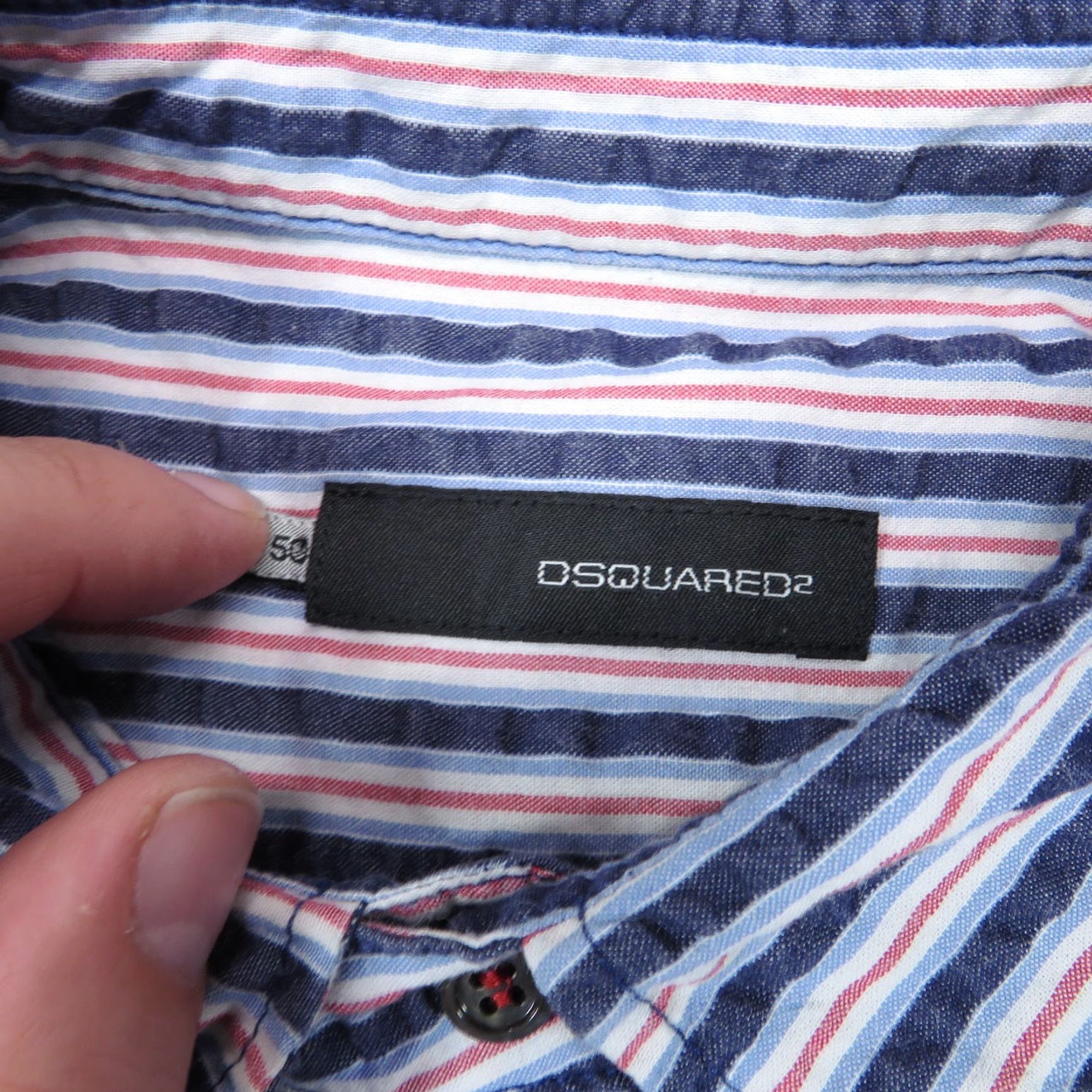 Dsquared2 Dsquared2 Shirt Mens 50 Large Blue Red White Seersucker Textured Button Luxury Size US L / EU 52-54 / 3 - 4 Thumbnail