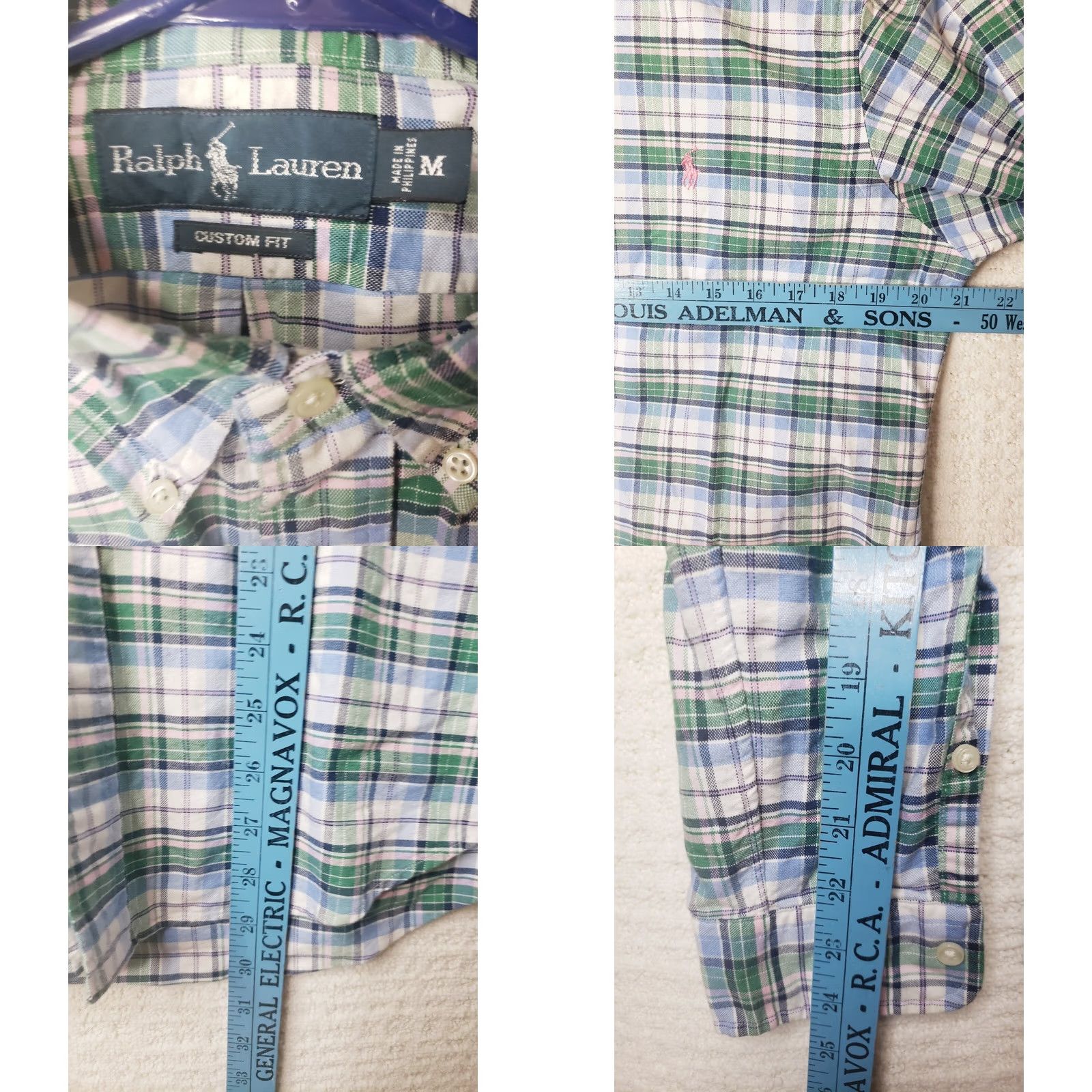 Polo Ralph Lauren Polo Ralph Lauren Men's L/S Dress Shirt Size Medium Classic Fit Plaid Green Pink Shark? Size 40R - 8 Thumbnail