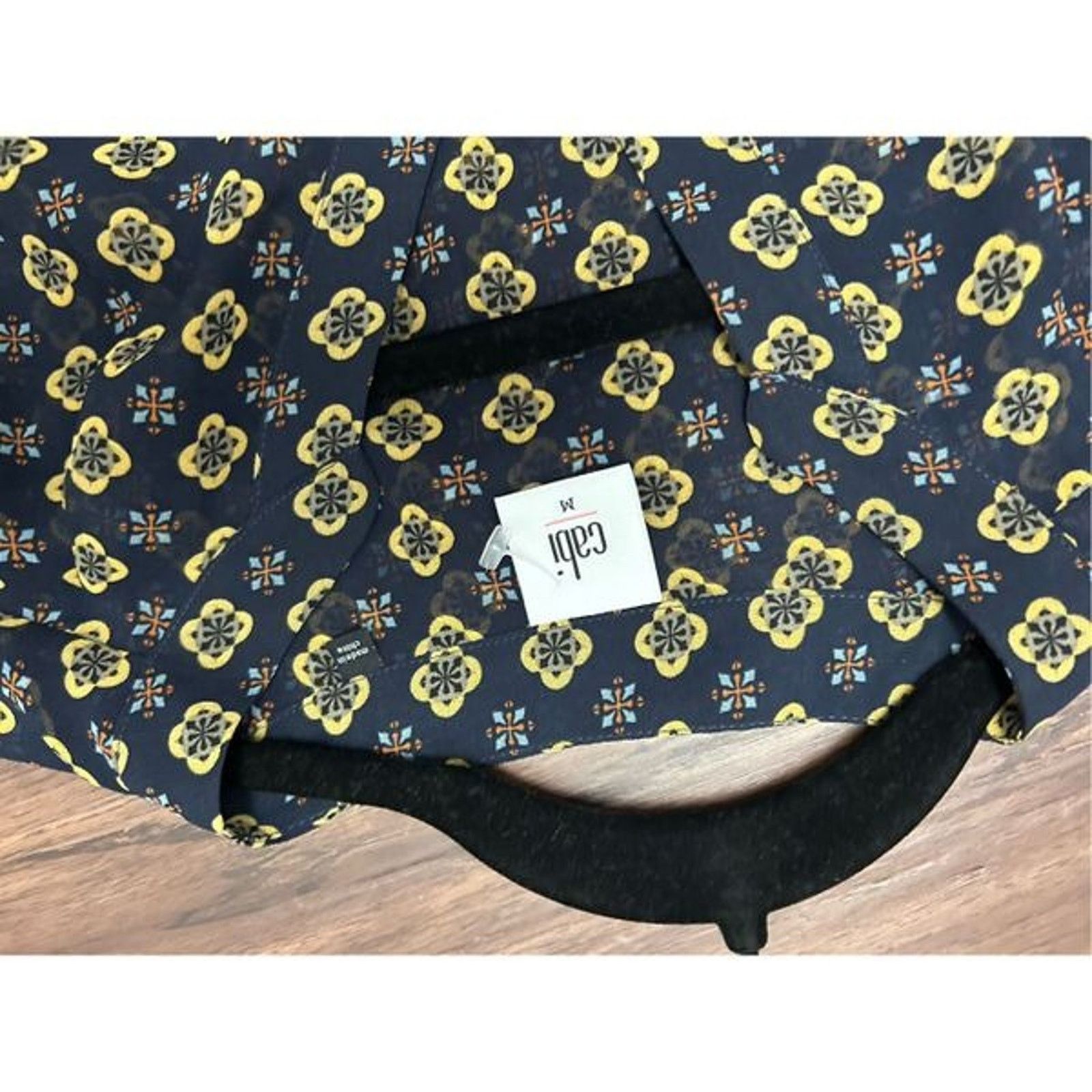Anthropologie CAbi Mosaic Blouse Blue Yellow Top #3773 Sz Medium, MSRP $89 Size M / US 6-8 / IT 42-44 - 8 Thumbnail