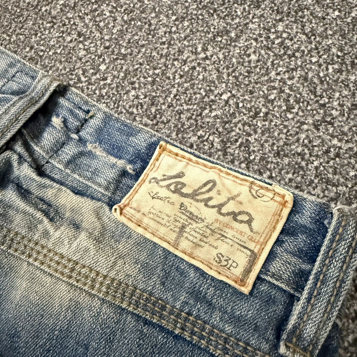 Beauty Beast Lolita Flared Distressed Exotic Heavy Faded Denim Jeans Size US 29 - 9 Thumbnail