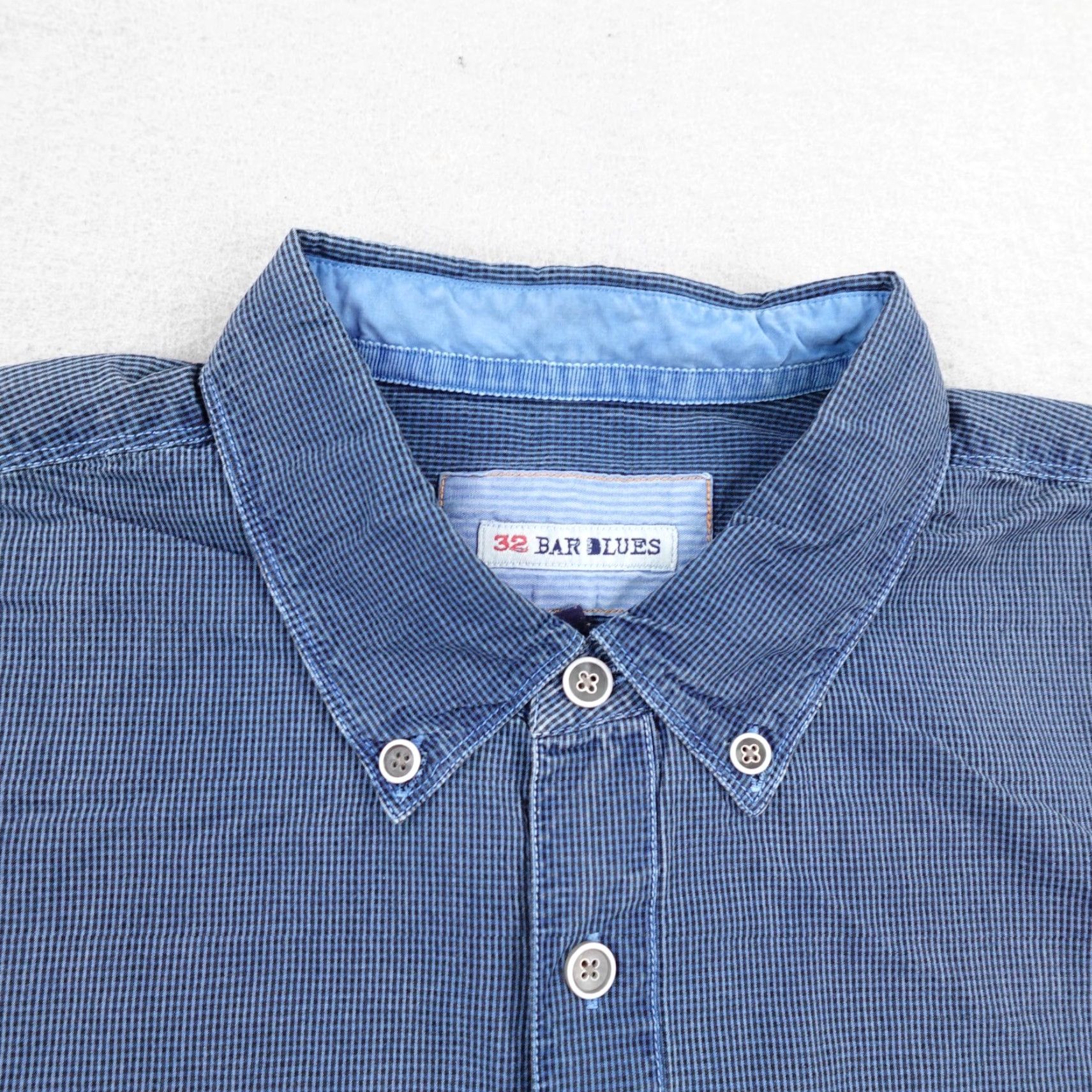 Vintage 32 Bar Blues Shirt Men XL Blue Micro Check Button-Down Long Sleeve with Pockets Mens Size US XL / EU 56 / 4 - 2 Thumbnail