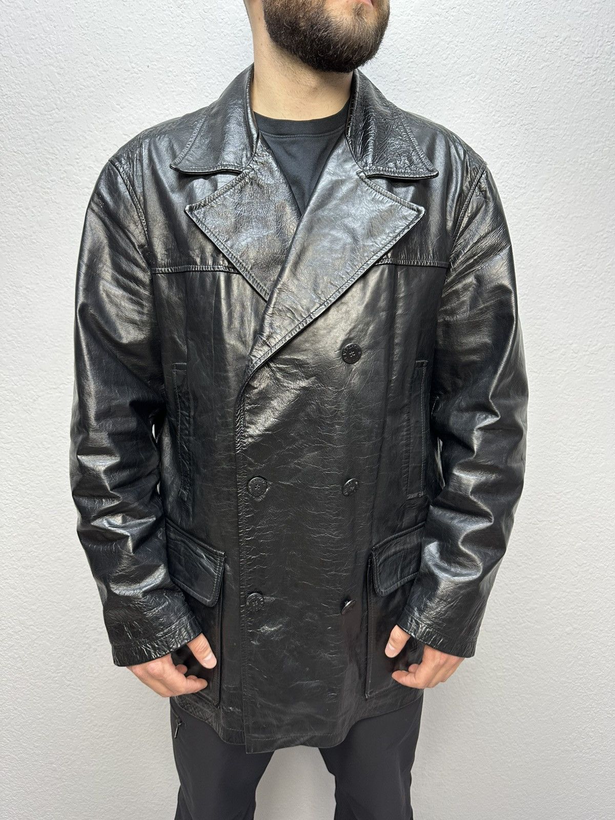 Versace Jeans Couture Versace Archival Double Breasted Leather Coat Jacket Size US XL / EU 56 / 4 - 9 Thumbnail