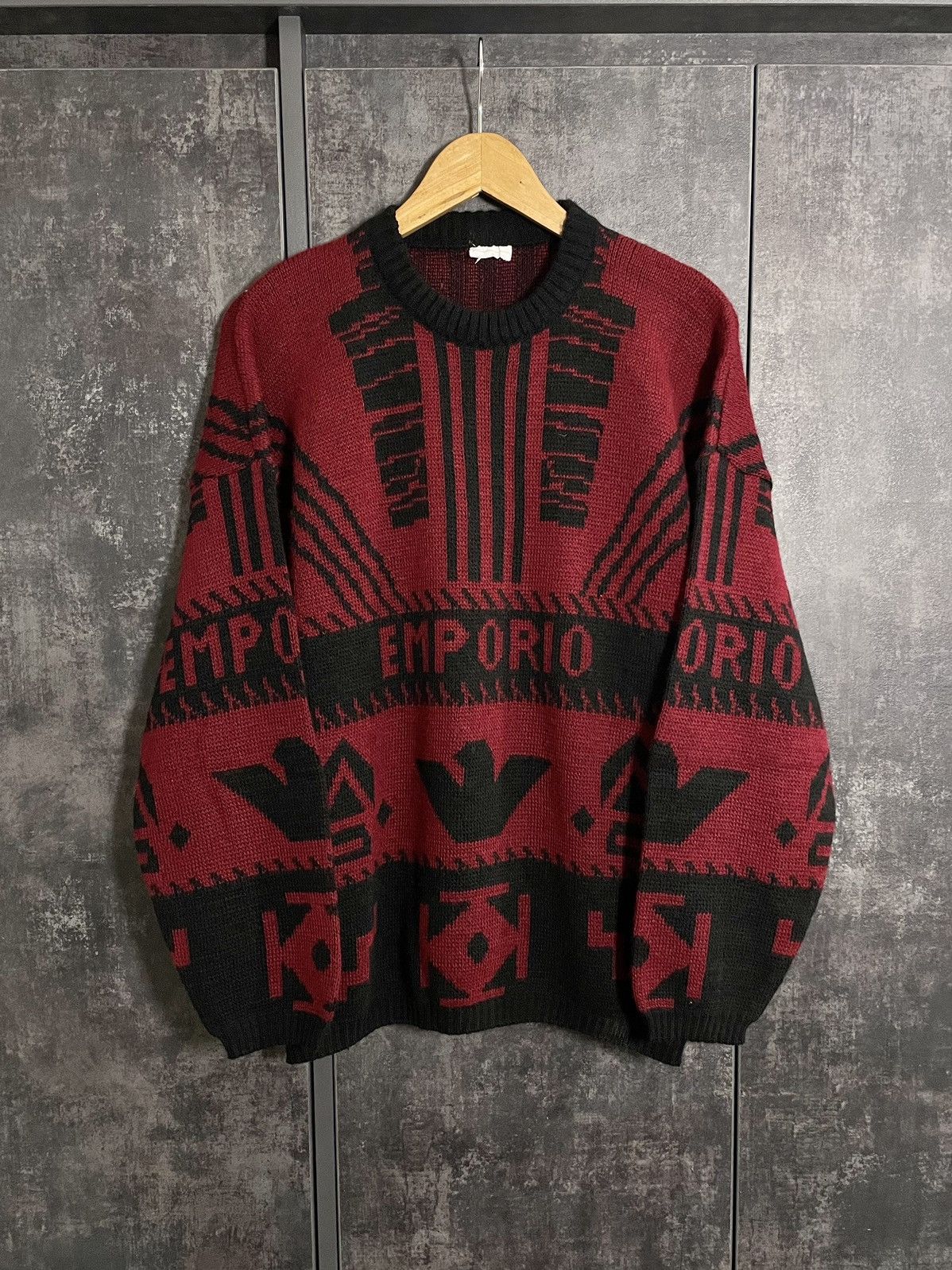 Emporio Armani Vintage 80s Aztec Emporio Armani Knit Sweater Hedi YSL RRL Size US L / EU 52-54 / 3 - 1 Thumbnail