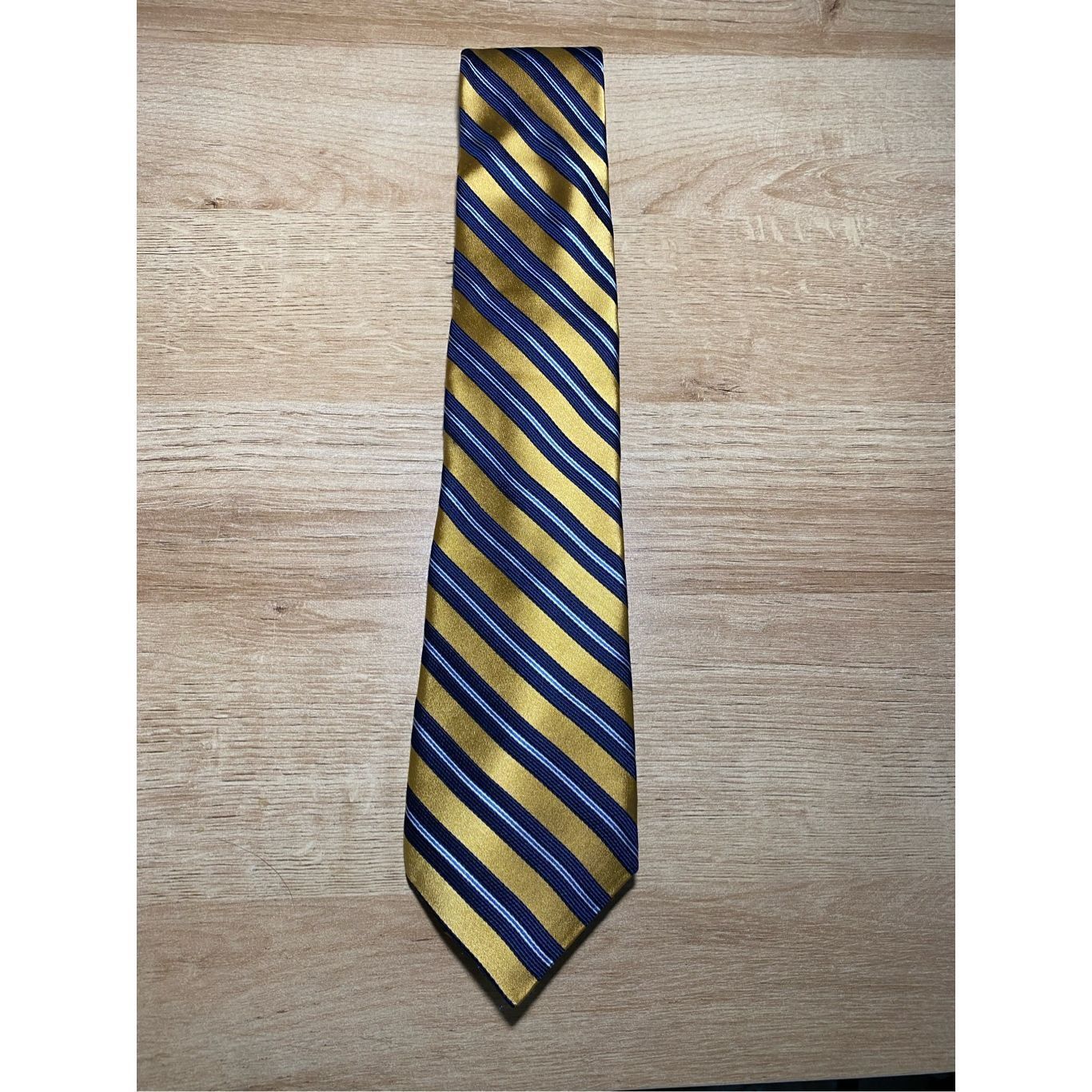 Hart Schaffner Marx HSM Hart Schaffner Marx Tie Gold Blue Stripe Tie - Made in t Size ONE SIZE - 6 Thumbnail