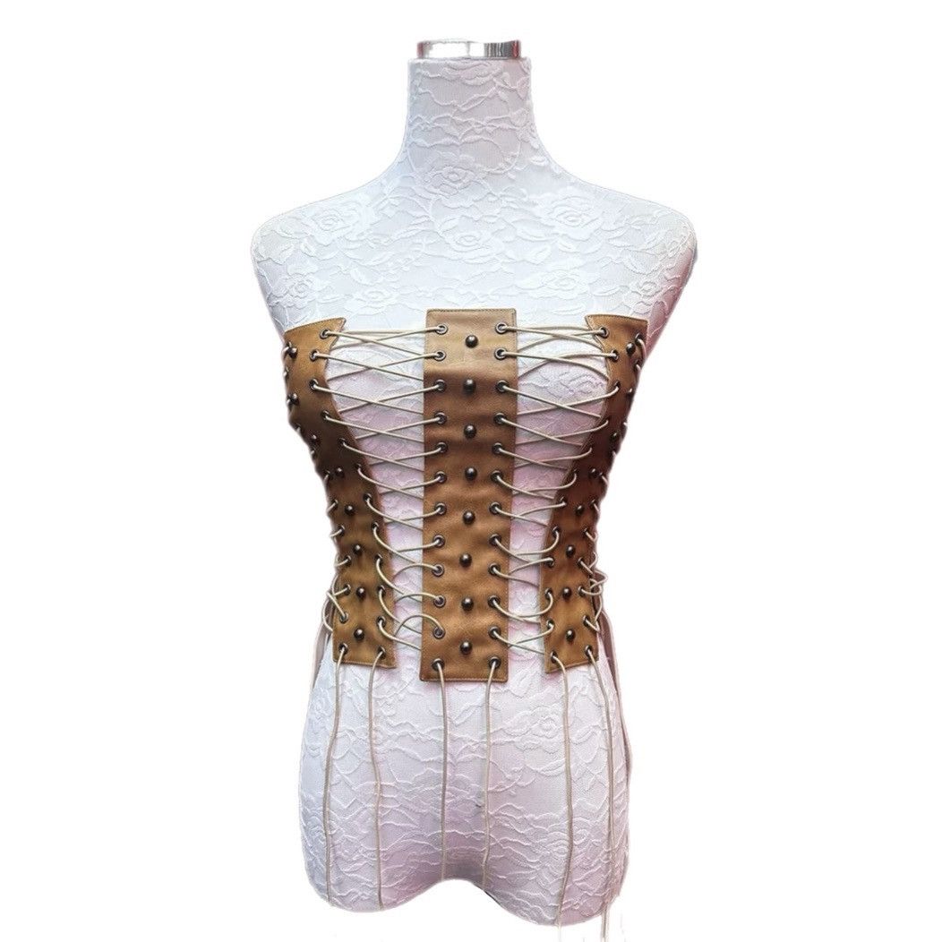 Designer gothic inspired adjustable faux leather lace up corset top Size ONE SIZE - 1 Thumbnail