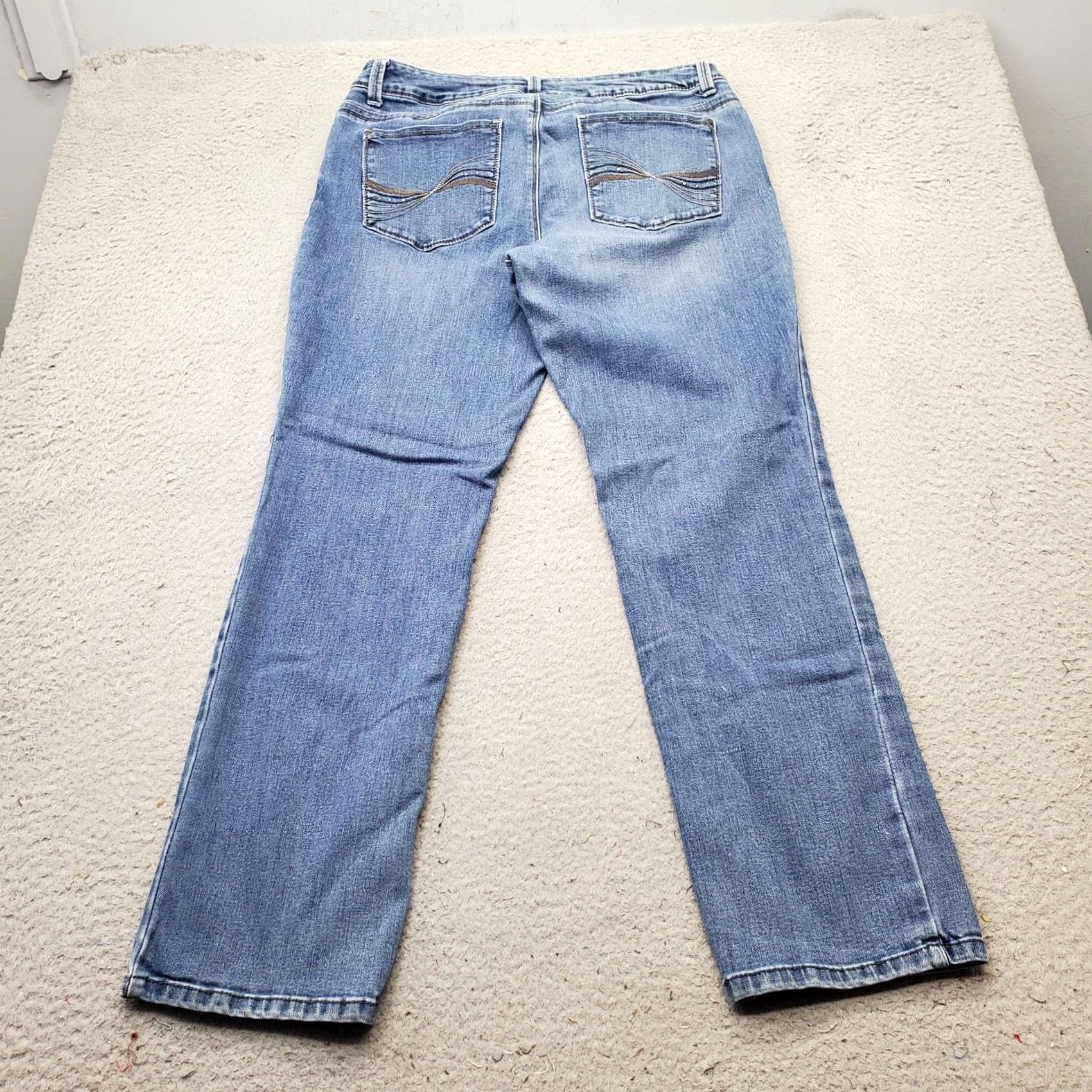 Lee Lee Jeans Womens 14M Blue Denim Stretch Perfect Fit Faded Grunge Straight Leg Shirt? Size 36" / US 14 / IT 50 - 2 Thumbnail