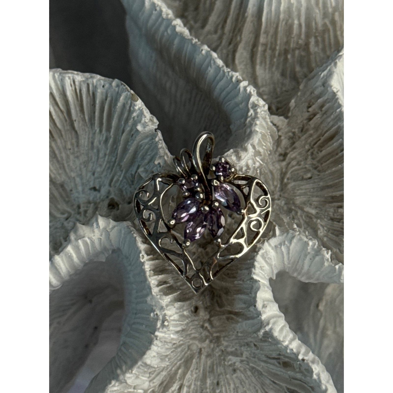 Jewelry 925 STERLING SILVER AMETHYST HEART PENDANT LENGTH 1 INCH Size ONE SIZE - 2 Thumbnail
