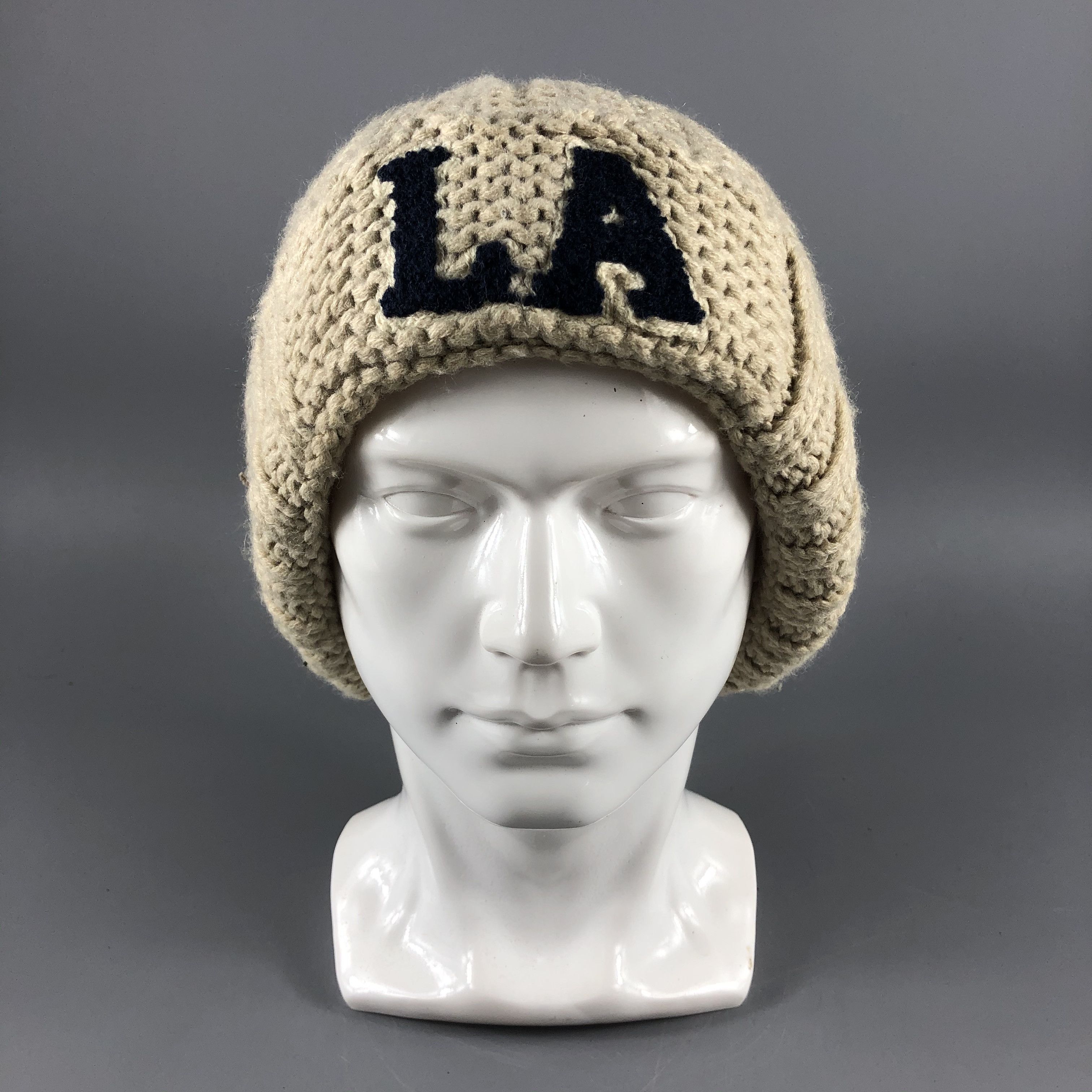 image of Vintage La Aran Knit Beanie Snow Hat Snow Cap B084, Men's