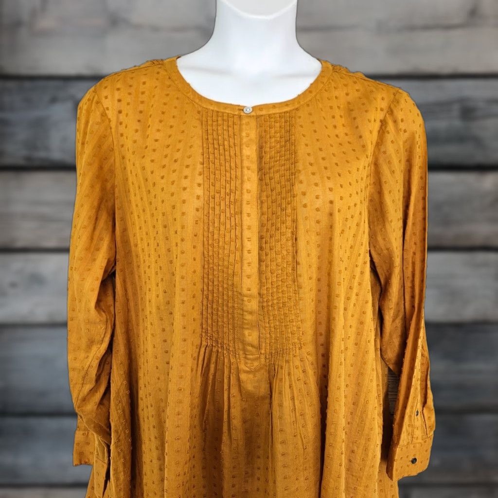 J. Jill J Jill Womens Top 2X Mustard Swiss Dot Long Sleeve Cotton Pintuck Blouse Shirt Womens Size XXL / US 16-18 / IT 52-54 - 1 Thumbnail