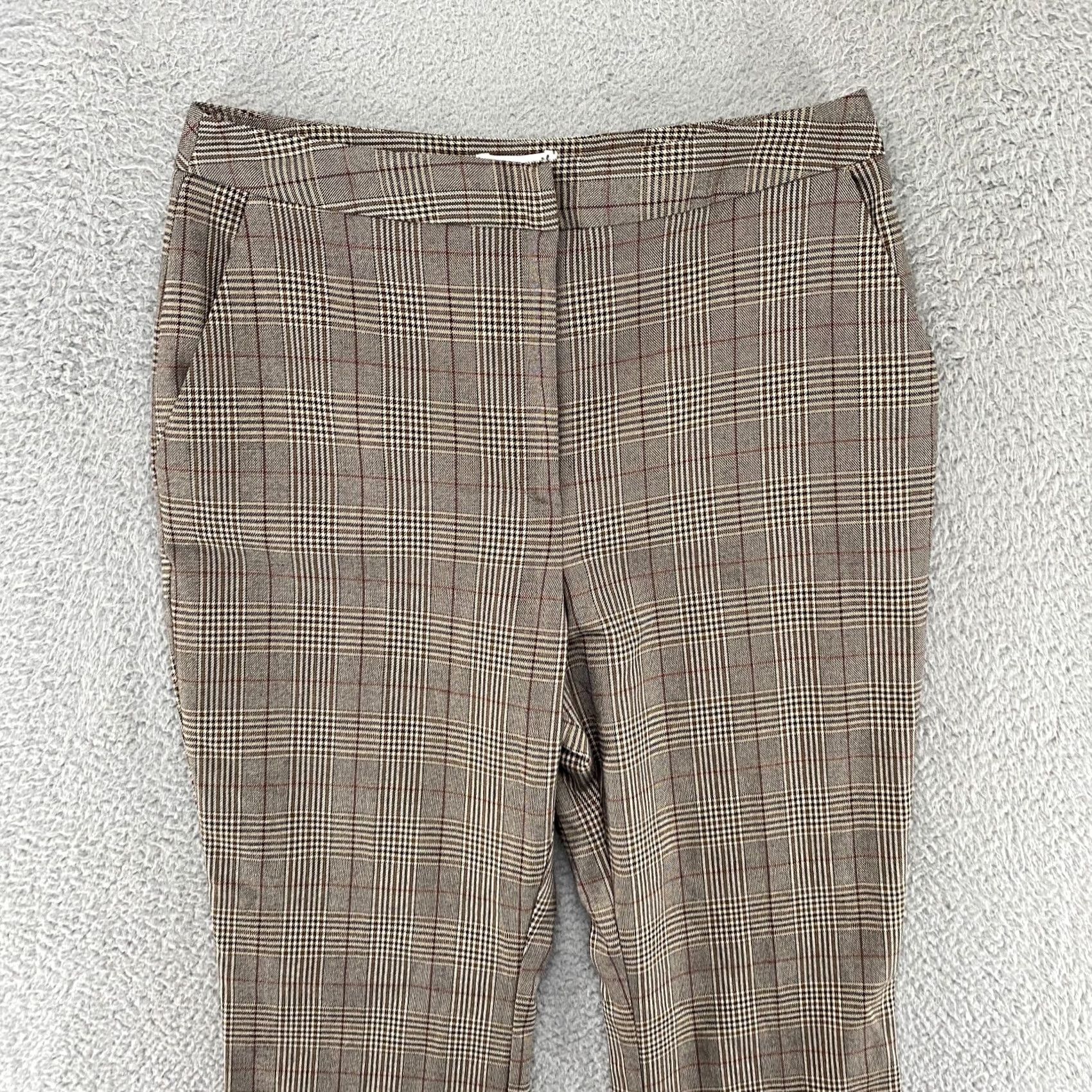 Topshop Topshop Plaid Pants Womens 10 High Waisted Flat Front Cropped Work Career Pockets Straight Inseam 26in Brown Modern Size 32" / US 10 / IT 46 - 2 Thumbnail