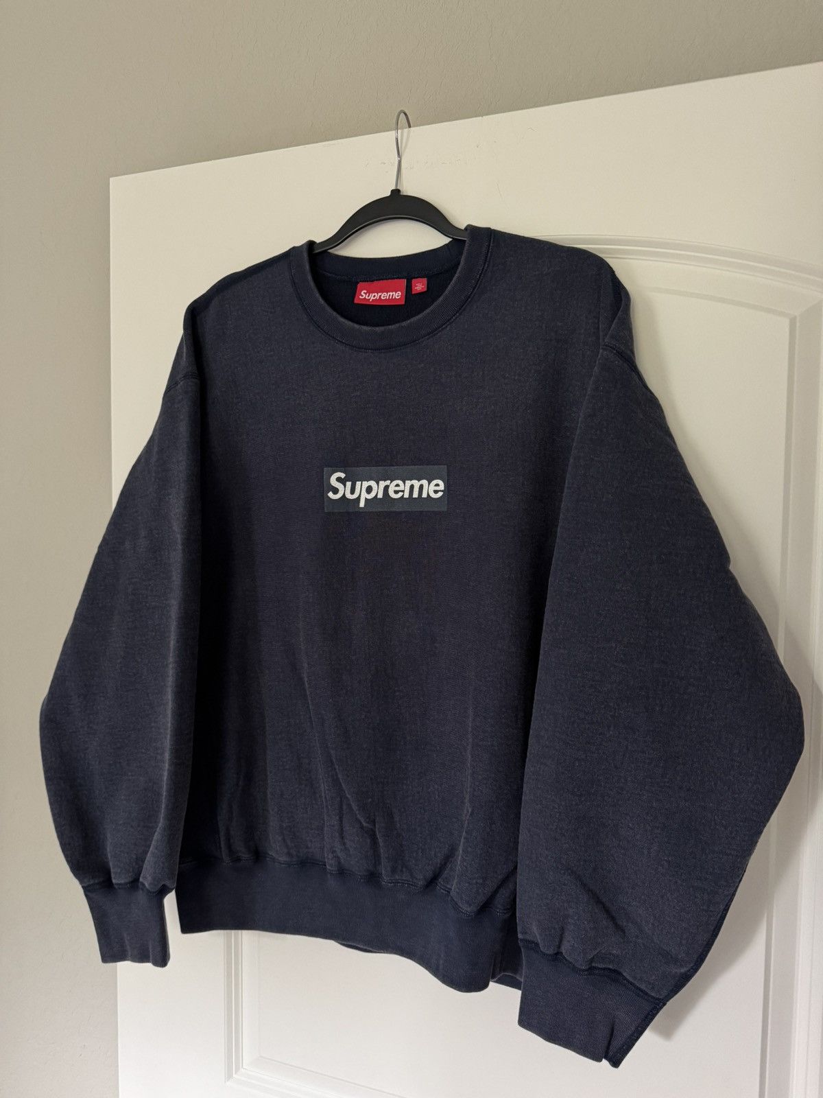 Supreme Supreme Washed Box Logo Crewneck Navy | Grailed