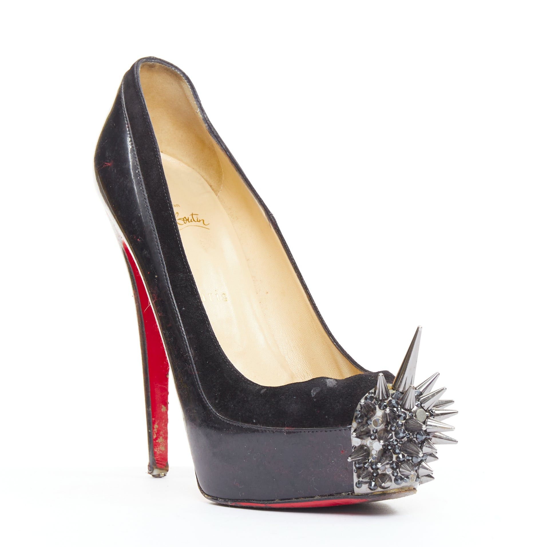 Christian Louboutin CHRISTIAN LOUBOUTIN Asteroid 140 black silver punk spike strass toe platform heels EU39 Size US 9 / IT 39 - 1 Thumbnail