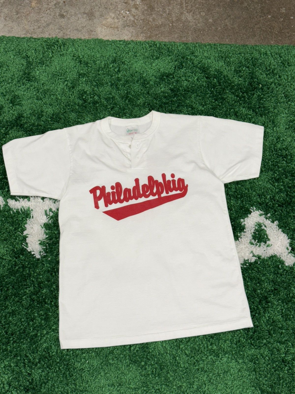 Vintage RARE Vintage Philadelphia 5 Logo White Henley Button Tee Size US M / EU 48-50 / 2 - 1 Thumbnail