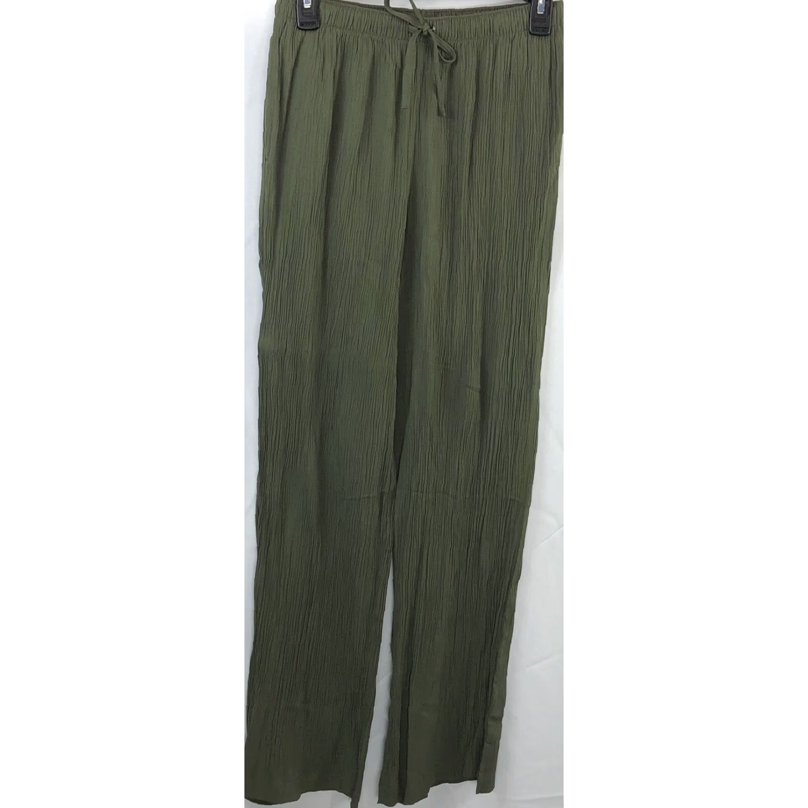 Vintage Jaclyn Smith Crepe Pants Green S 26" Elastic Waist Drawstring Lounge Straight Leg Women's Pants Modern Beach Bohemian 26" Inseam Size 28" / US 6 / IT 42 - 4 Thumbnail