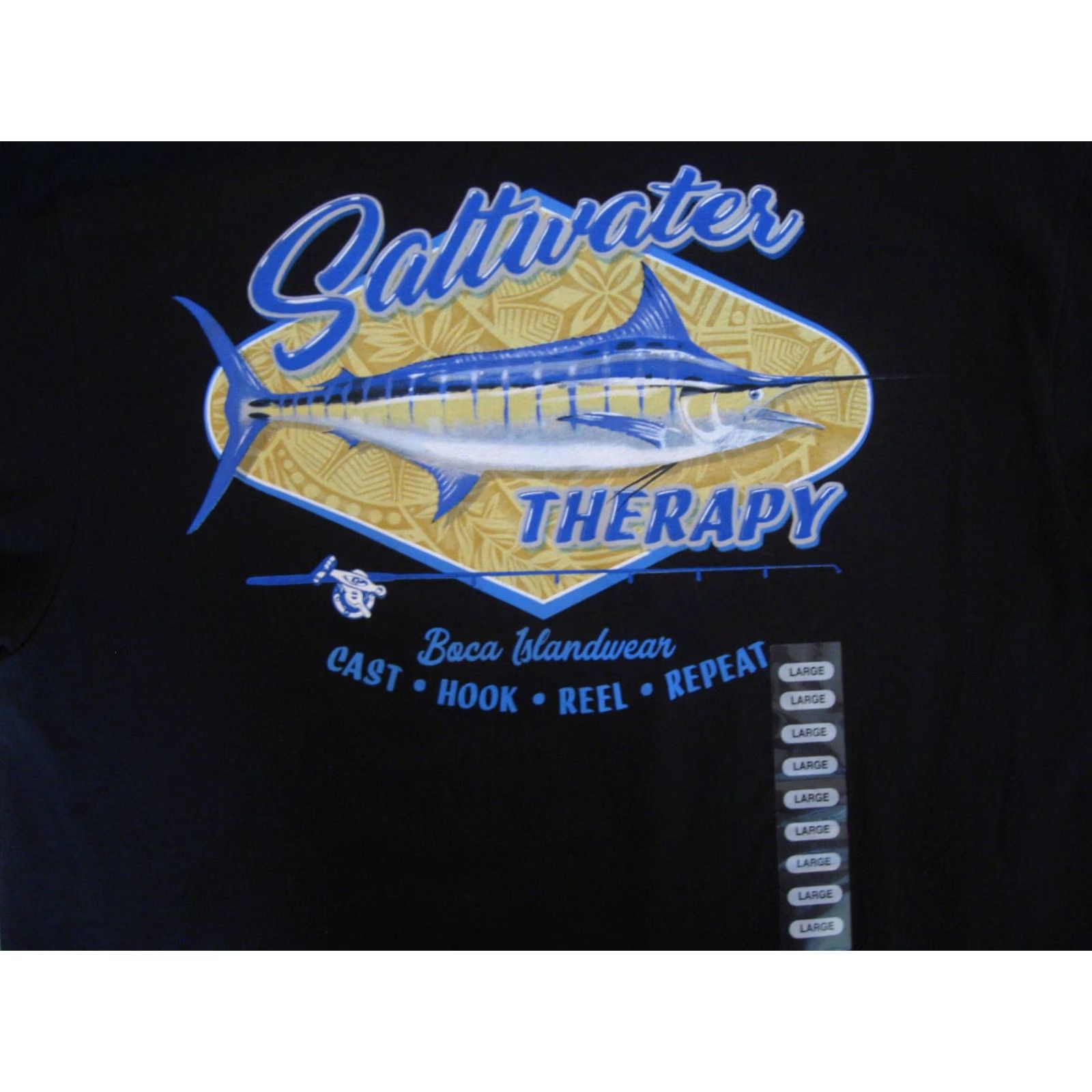 Vintage Boca Islandwear Shirt Mens Large Black New FLAWS Fishing Therapy Sailfish Florida Size US L / EU 52-54 / 3 - 4 Thumbnail