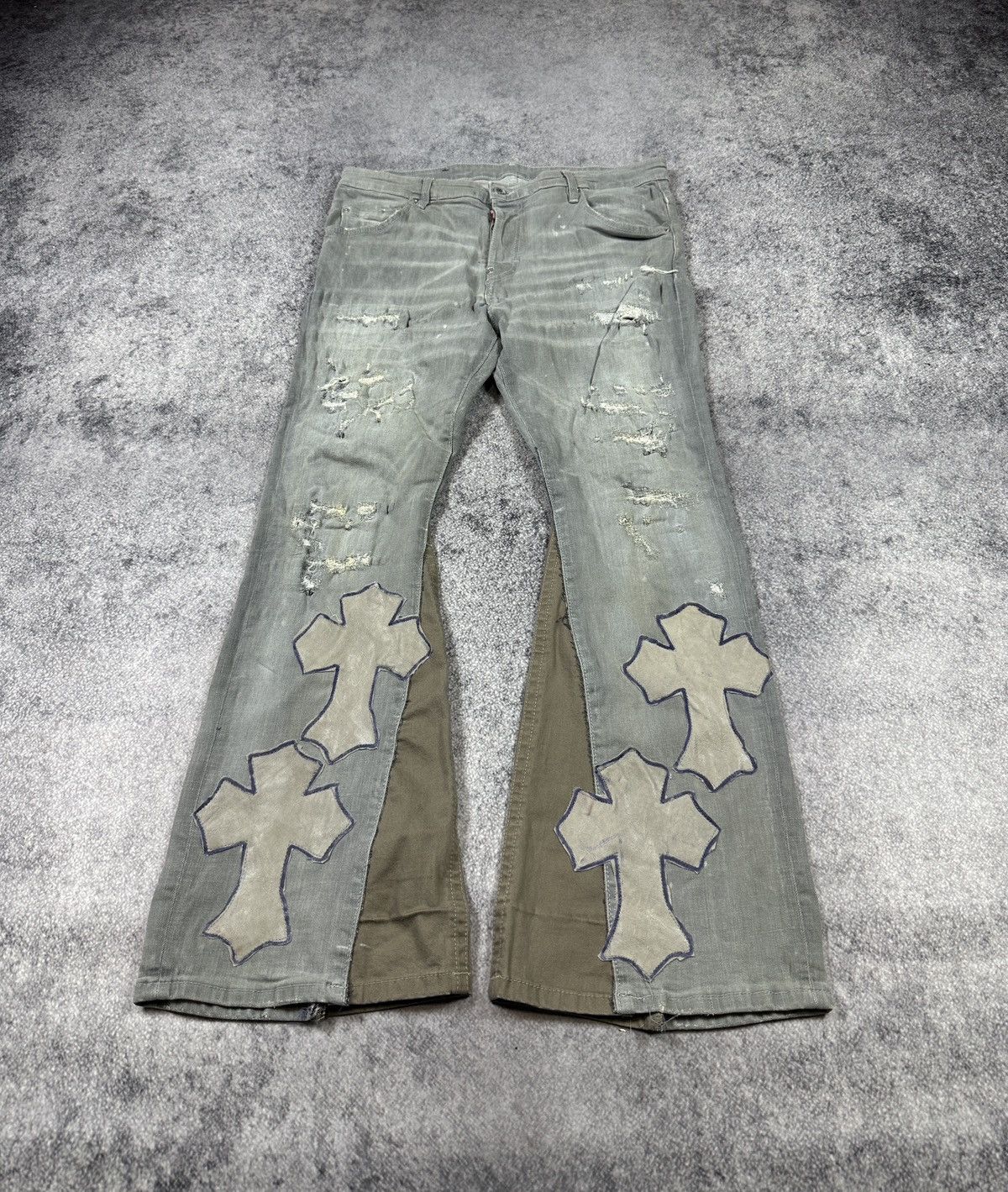 Y2K dsquared2 jeans Distressed Style Custom Cross Rare L Usa