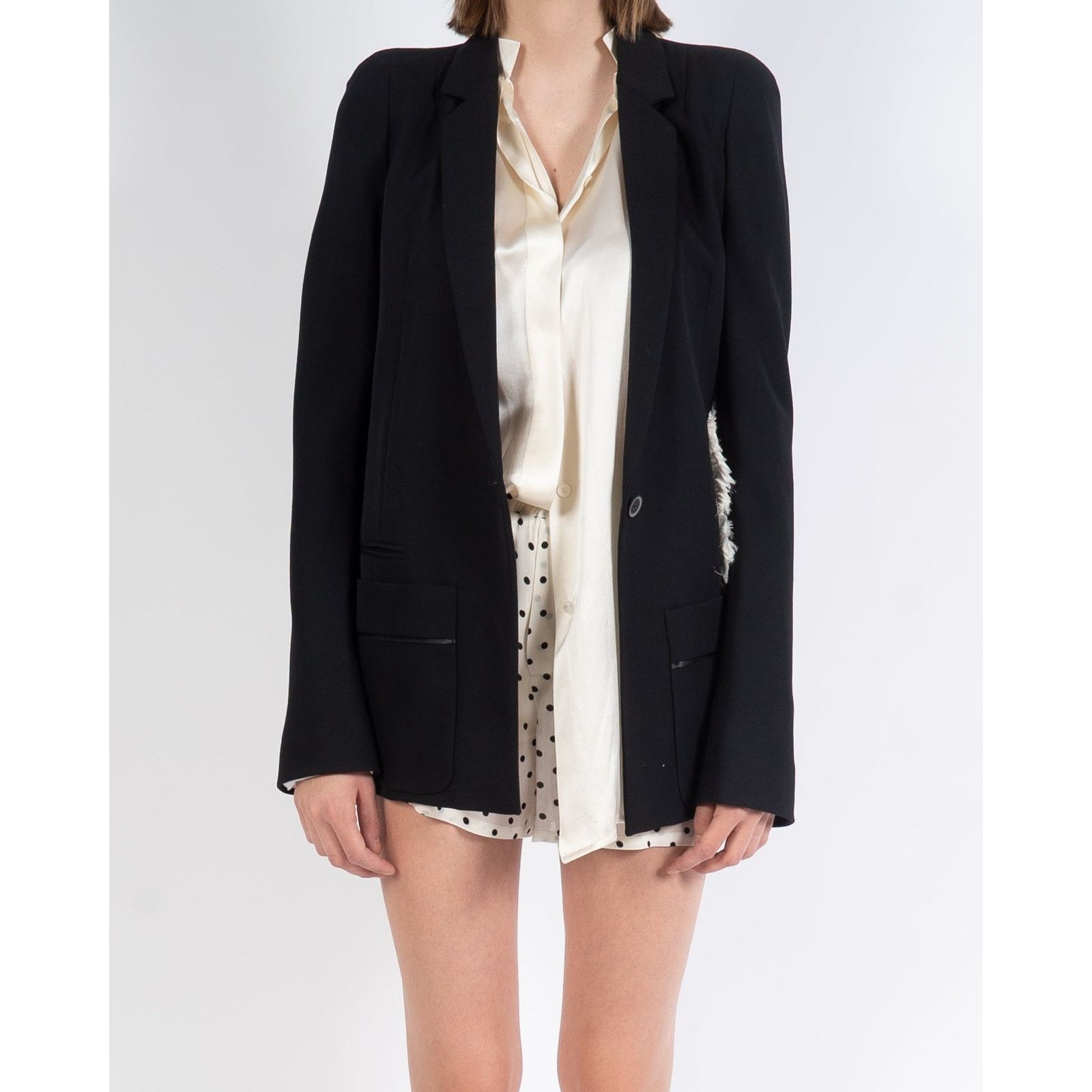 Haider Ackermann SS17 Smoked Detail Tround Shoulder Blazer in Black Wool Size S / US 4 / IT 40 - 1 Thumbnail
