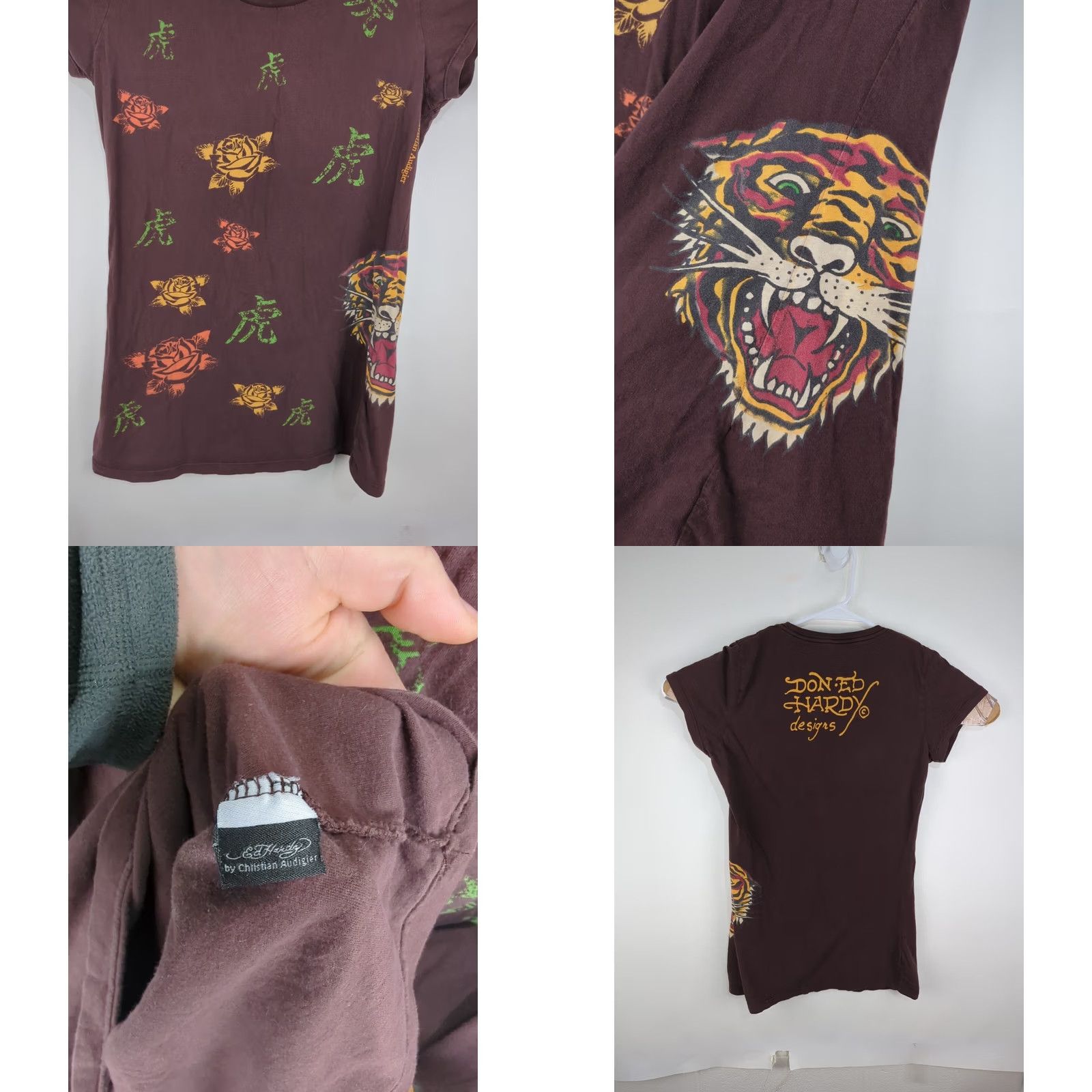 Ed Hardy Vintage Ed Hardy Womens Shirt Large Tiger Roses Slim Knit Casual Travel Apparel Size L / US 10 / IT 46 - 8 Thumbnail