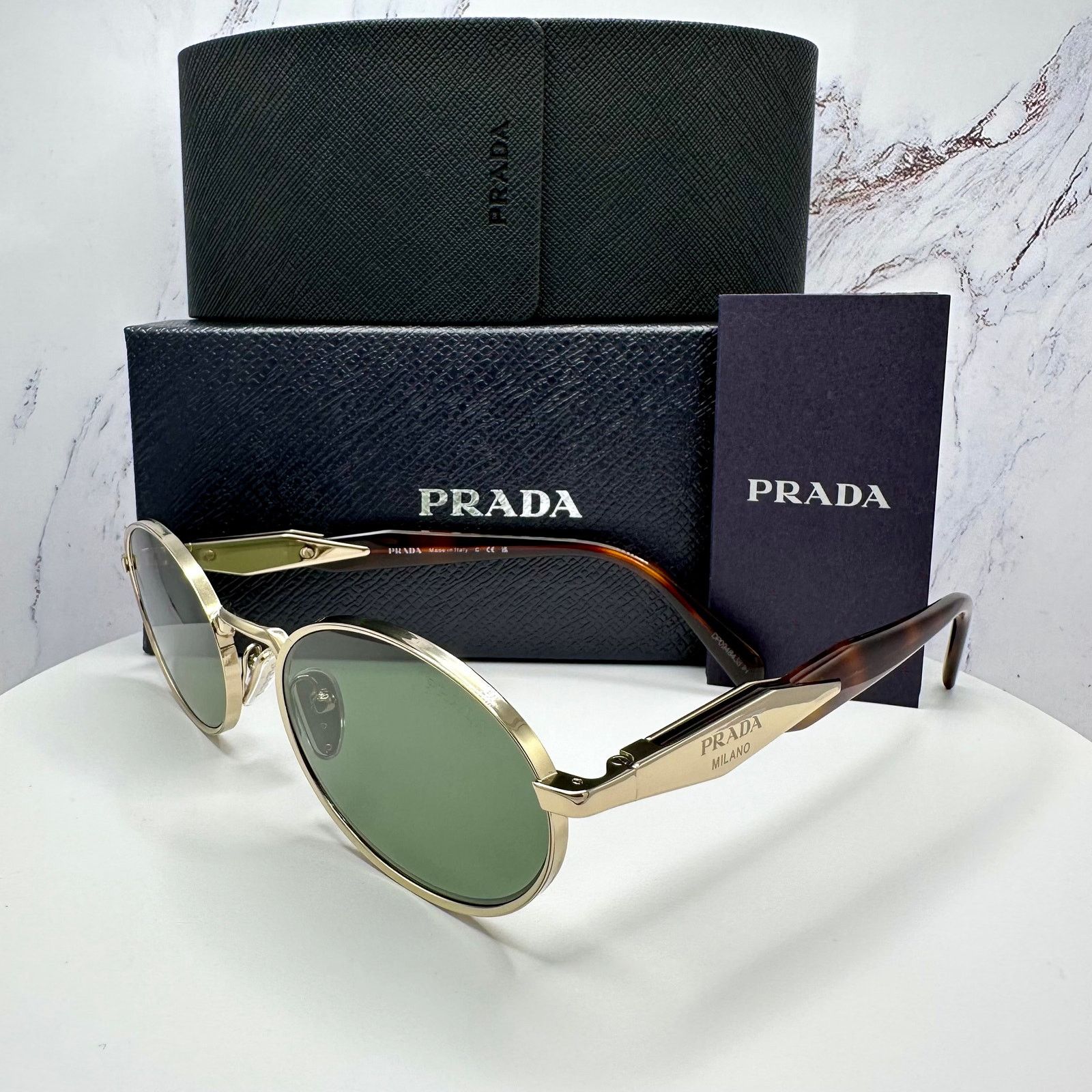 Prada NEW PRADA Sunglasses Gold Metal Oval PR65ZS Green Lens Size ONE SIZE - 21 Thumbnail