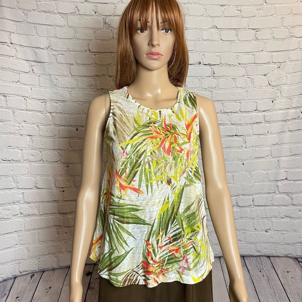 J. Jill J. Jill Love Linen Beige Floral Top Size XS Petite Size XS / US 0-2 / IT 36-38 - 1 Thumbnail