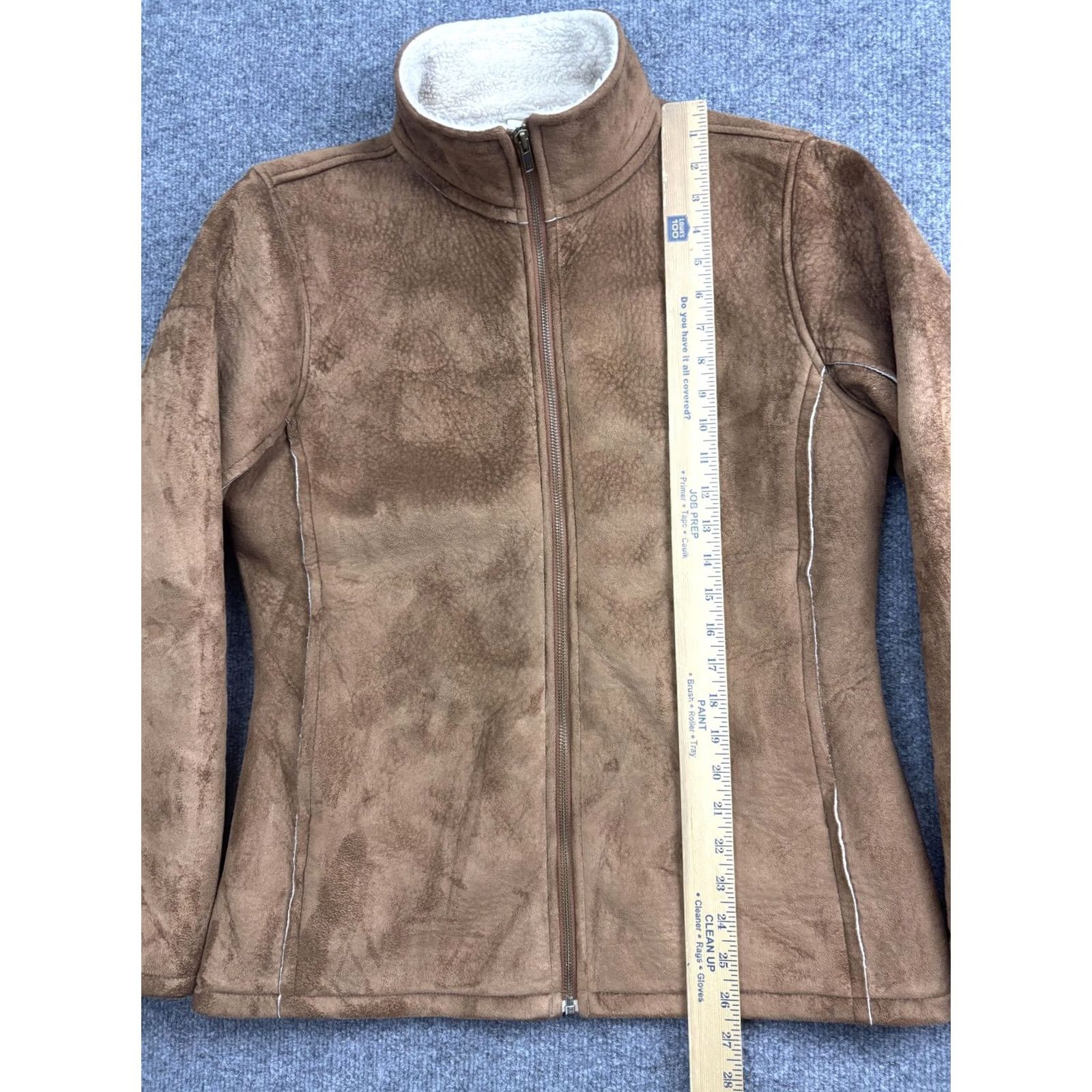Prana VNTG PrAna Jacket Womens Large Brown Faux Suede Sherpa Fleece Lined Zip Pockets Size L / US 10 / IT 46 - 3 Thumbnail