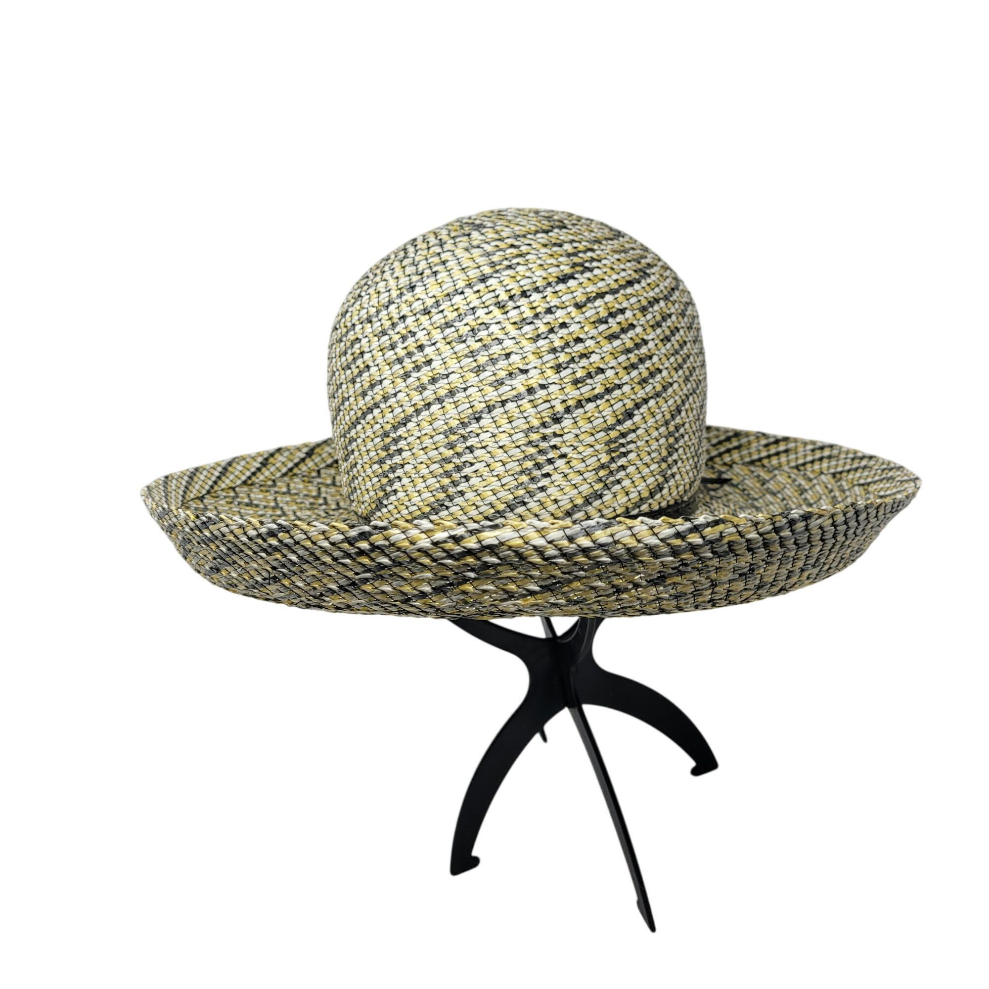 Vintage Vtg 60s Terry B. Womens Woven Straw Sun Hat Yellow Checkered Size ONE SIZE - 3 Thumbnail