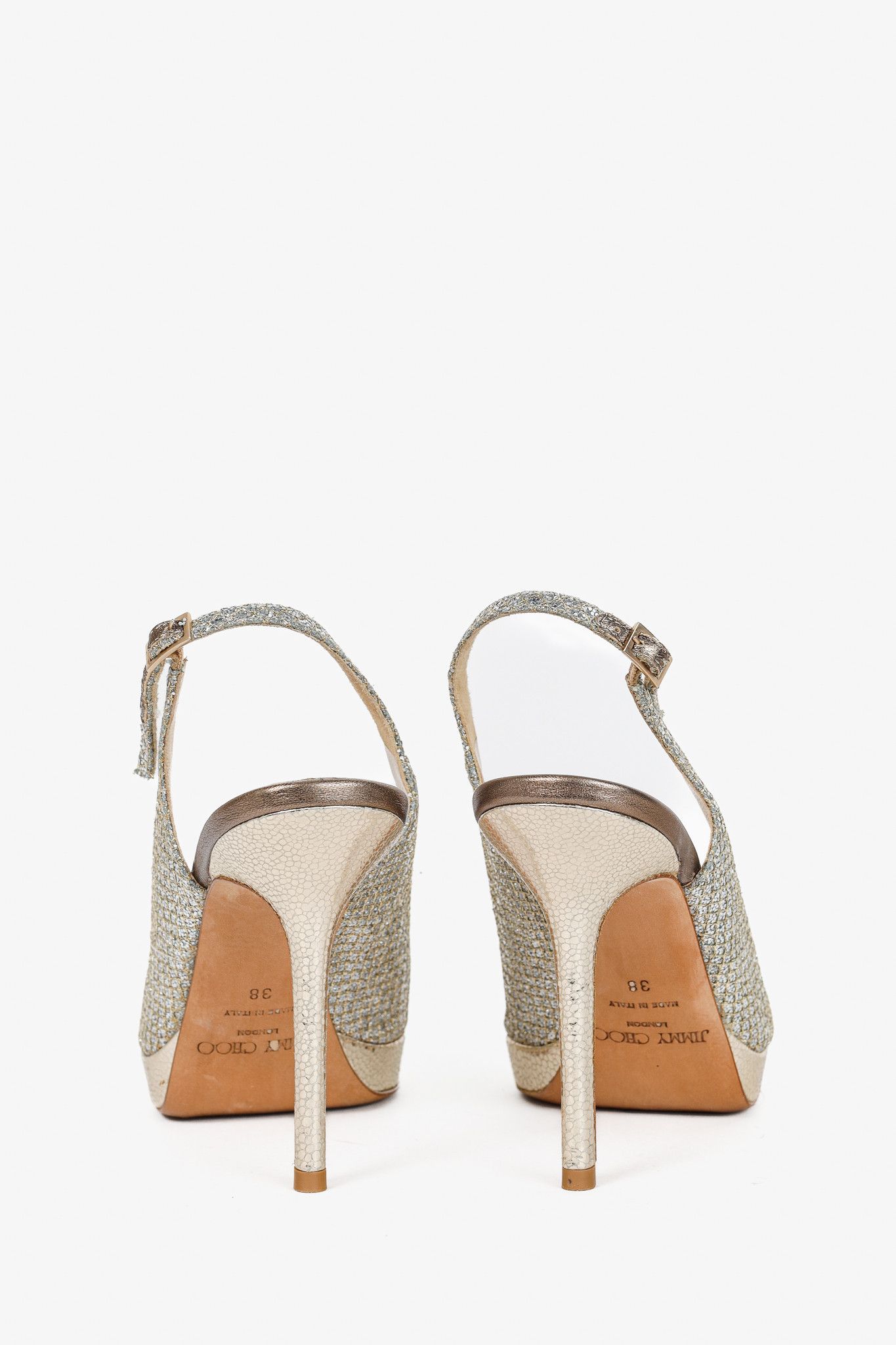 Jimmy Choo Jimmy Choo Nova Glitter Fabric Slingback Peep-Toe Pumps Size US 7.5 / IT 37.5 - 3 Thumbnail