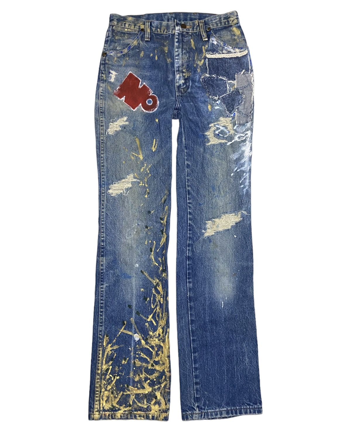 image of Levis Vintage Clothing x Vintage 70/80S Wrangler Patchwork Distressed Pants Kurt Cobain Style in De