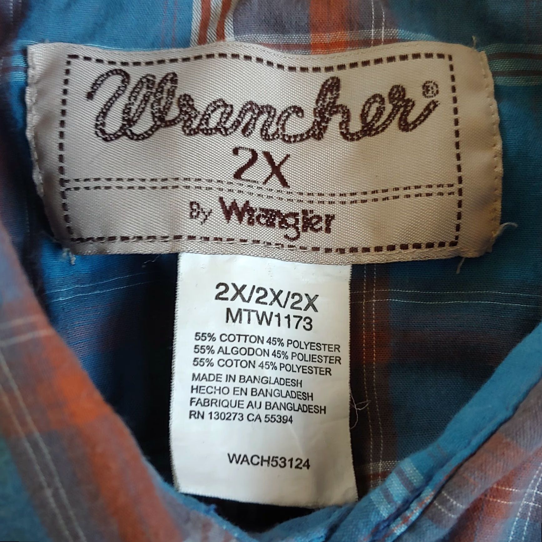 Wrangler VINTAGE Wrangler Wrancher Shirt Men 2X Pearl Snap Western Blue White Plaid Long Sleeve Size US XXL / EU 58 / 5 - 4 Thumbnail