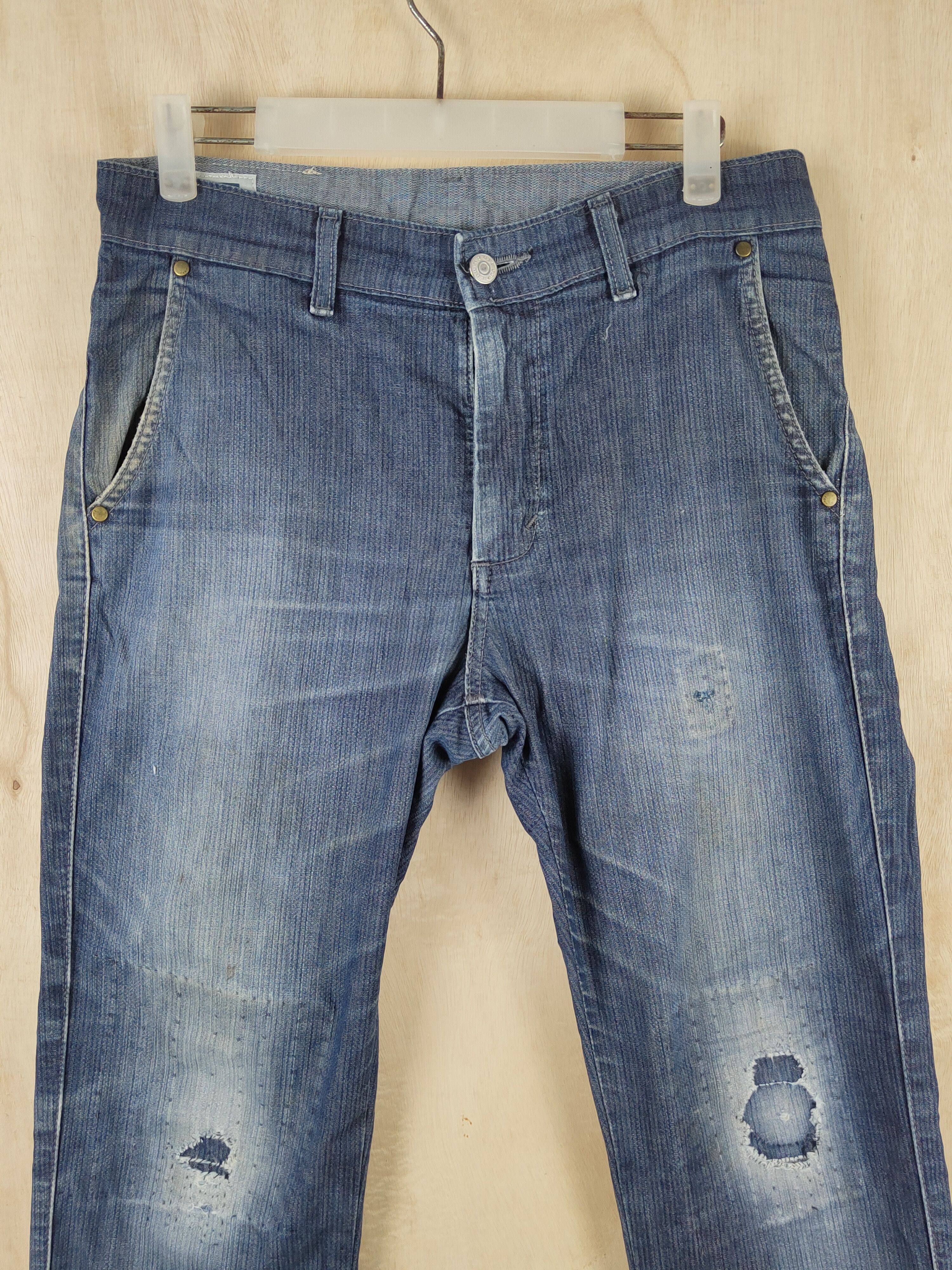 Edwin Edwin Dark Blue Faded Distressed Ripped Jeans #S2475 Size US 31 - 2 Thumbnail