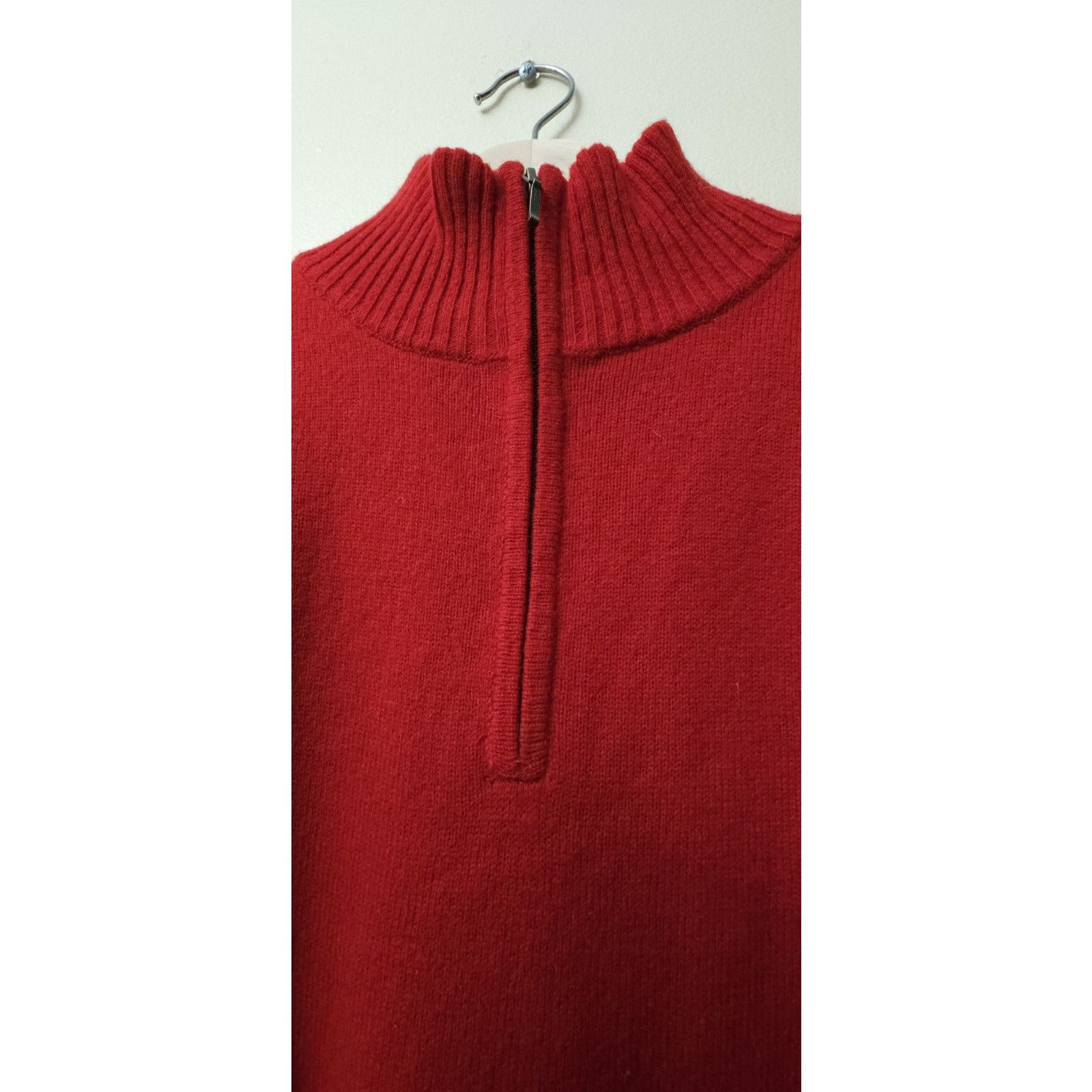 Woolovers Large Men's 100% Lambswool 1/3 Zip Neck Jumper Red